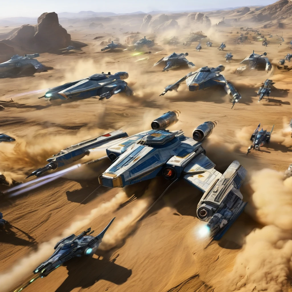 Aerial view of the Gungan army fighting the droid army in Star Wars