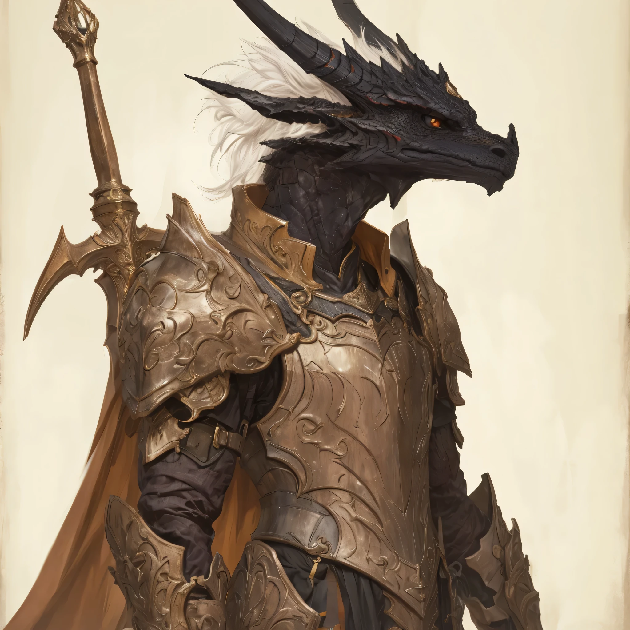(best quality, masterpiece:1.2), a dragon knight, armor, standing proud, simple background, 32k, uhd, pbr, hdr, vibrant, clean lines