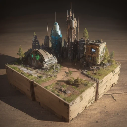 3598年Mars realistic model, (split ends, original photo, best quality, masterpiece:1.4),Steampunk Cyberpunk 6820 City,(CyberpunkMars light:1.3), Mars (related to land),(in a small nature box:1.3),Isometric, small nature, landscape on foundation,landscape,