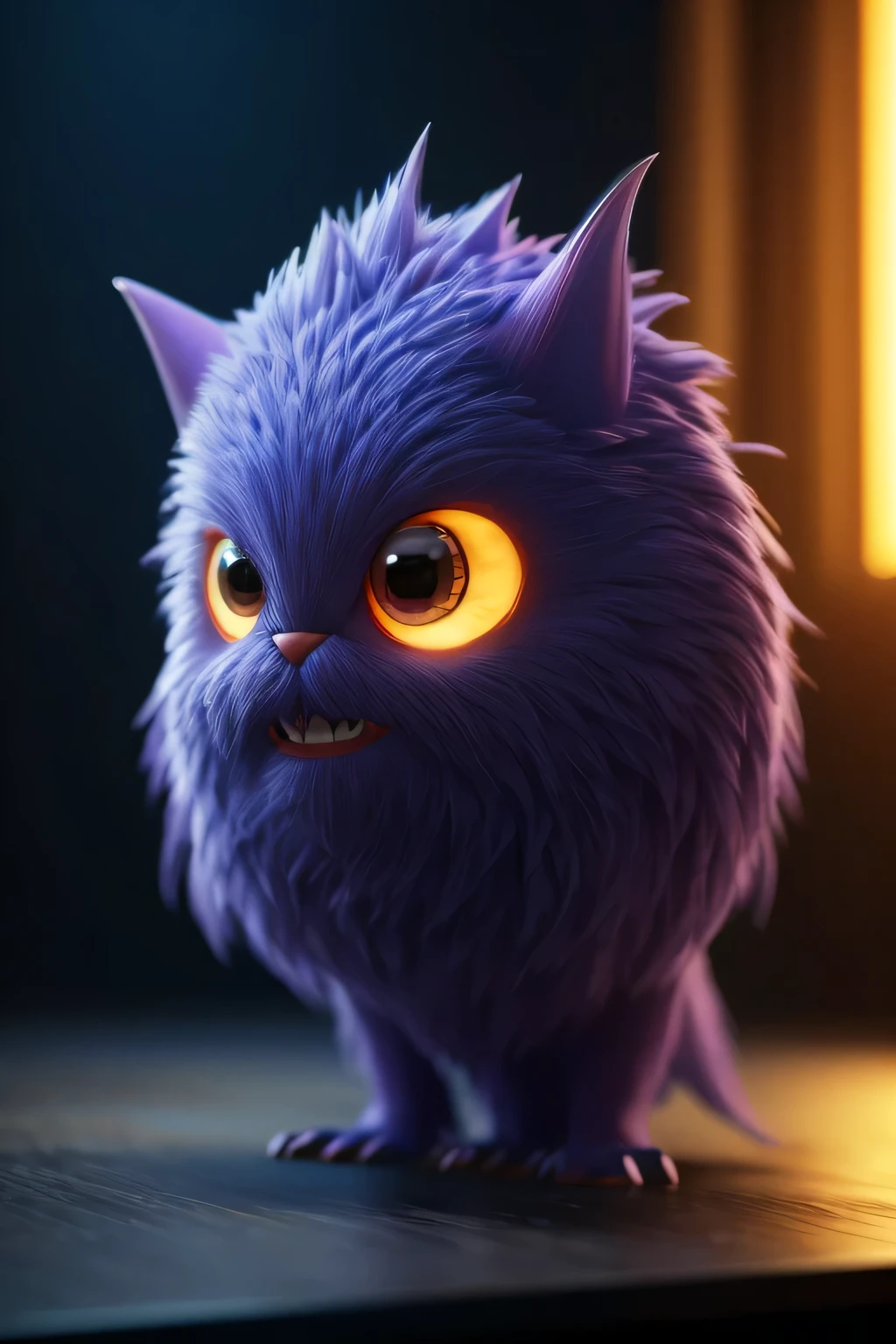 Generate a high-quality 3D image of cute monsters using advanced rendering and modeling techniques. Use the following software for creation: 3DS Max, SketchUp, SolidWorks, AutoCAD, Blender, Vectary, MeshMixer, and Unreal Engine 5. Apply photon mapping, radiosity, and physical rendering techniques with automatic white balance for realistic lighting. Create a cinematic lighting setup with a slightly intensified twilight effect. Ensure the final image has a soft focus effect, but remains ultra-detailed and realistic. The artwork should not be based on a specific photograph. Evoke a sense of technology and high-quality craftsmanship, reminiscent of a masterpiece of illustration and CG art. Include elements of unity, wallpaper, and official art in the composition. Present fine details, extreme delicacy, and beauty, with sharp focus and a high level of detail. Render the woman's hair with detailed fringes. Render the final image with a black background and a plain background. Do not include any watermark or text overlays in the generated image.