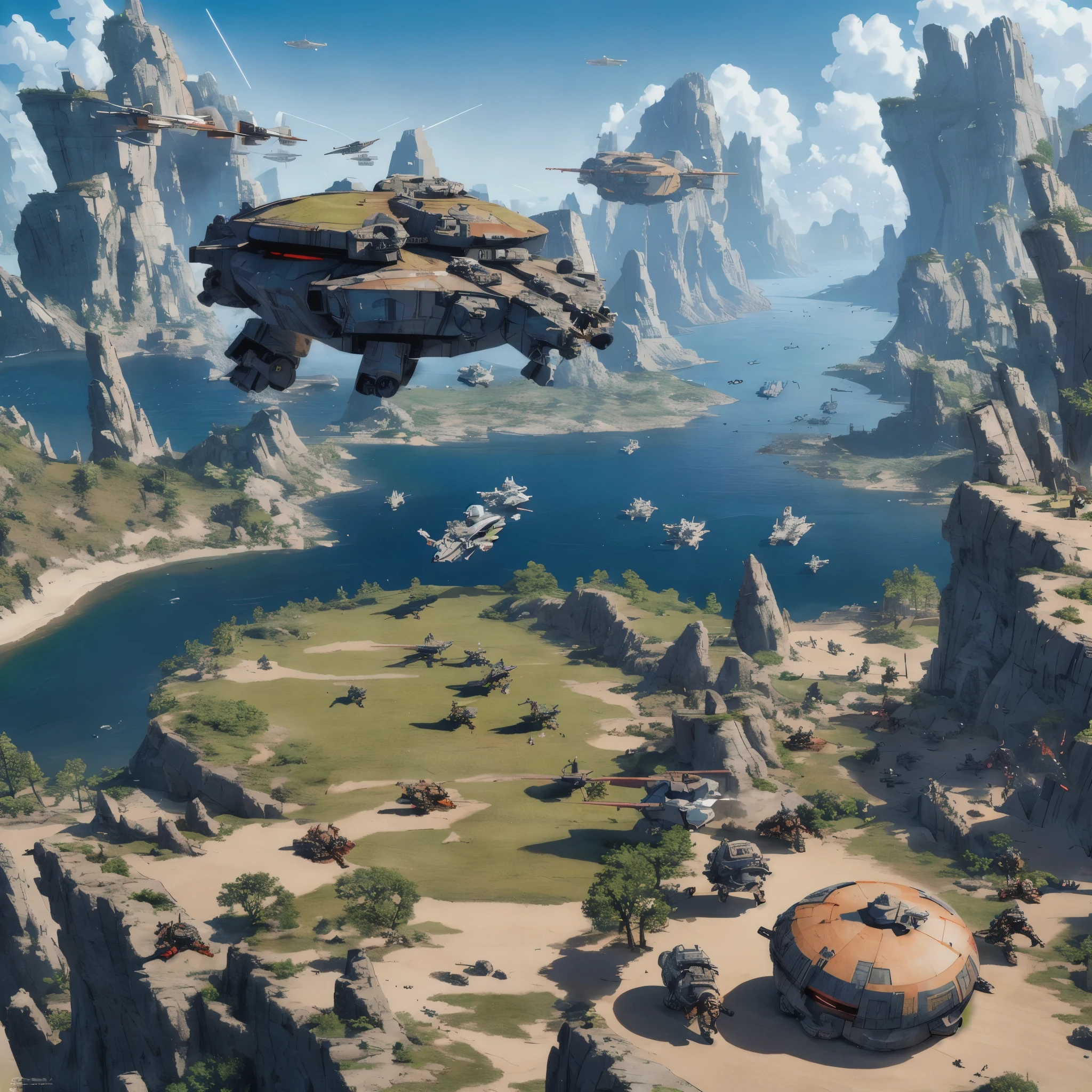 Aerial view of the Gungan army fighting the droid army in Star Wars