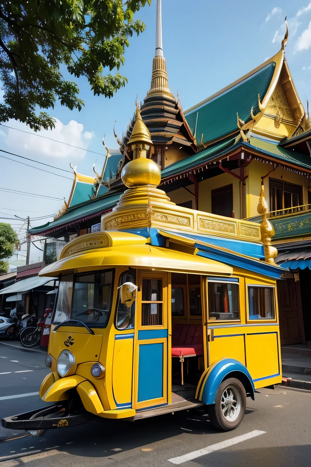 Thai temple in bangkok.
Thai tuk-tuk blue and yellow color.
