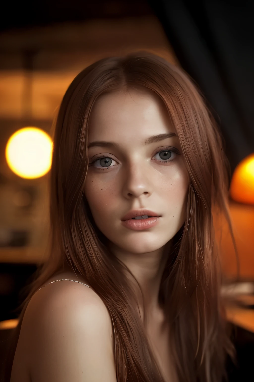 (Fermer, editorial photography of&#39;une femme rousse de 21 ans), (very detailed face:1.4) (sourire:0.7) (background to the&#39;interior of the&#39;darkness, lunatique, private study:1.3) Point de vue, par Lee Jeffries, Nikon D850, photographie de pellicule ,4 codes portra 400 ,f1 camera.6 lentilles ,couleurs riches ,hyper realistic ,Realistic texture, dramatic lighting , cinema 800,