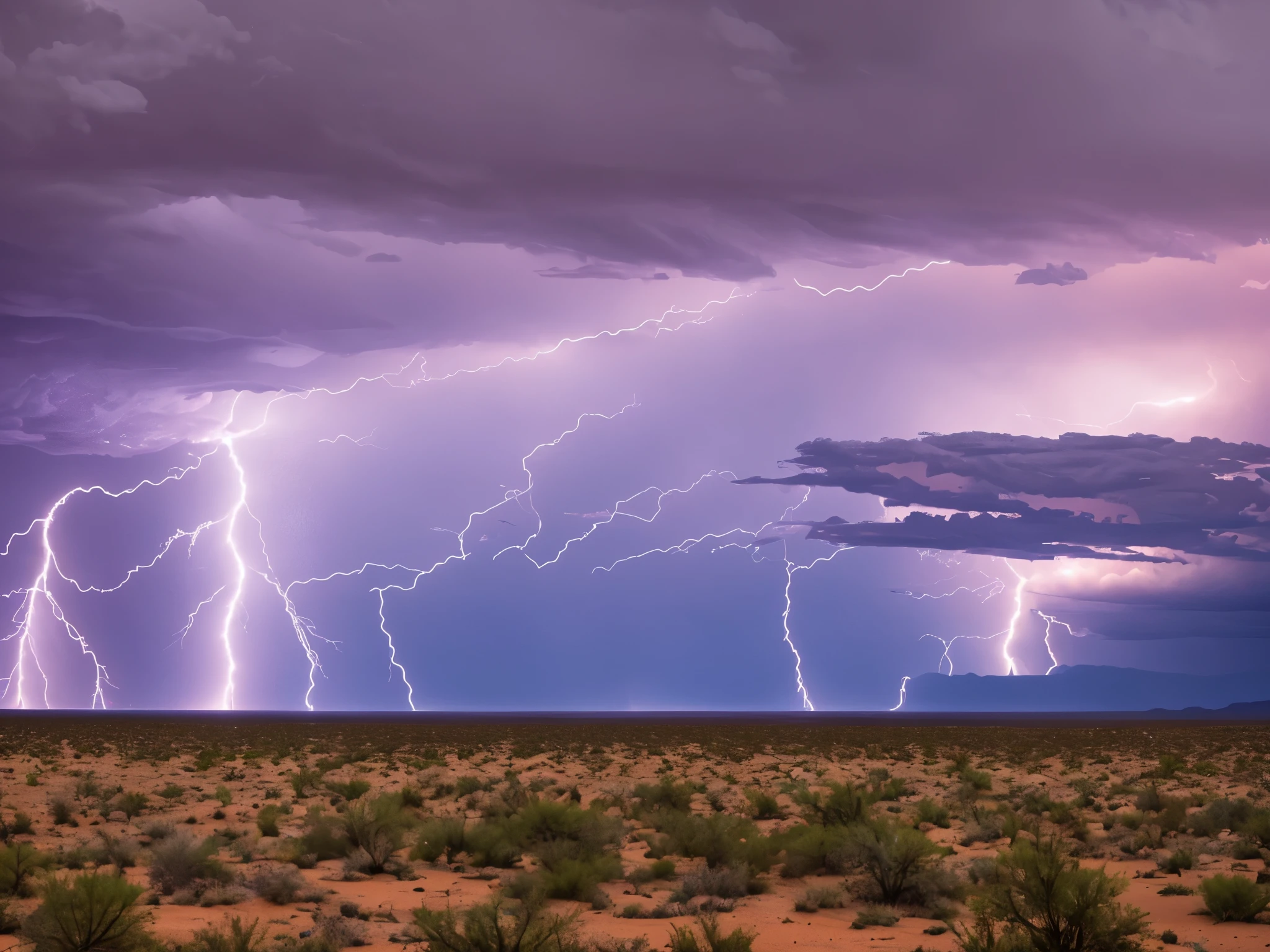 Lightning storm coming across an Arizona desert.
