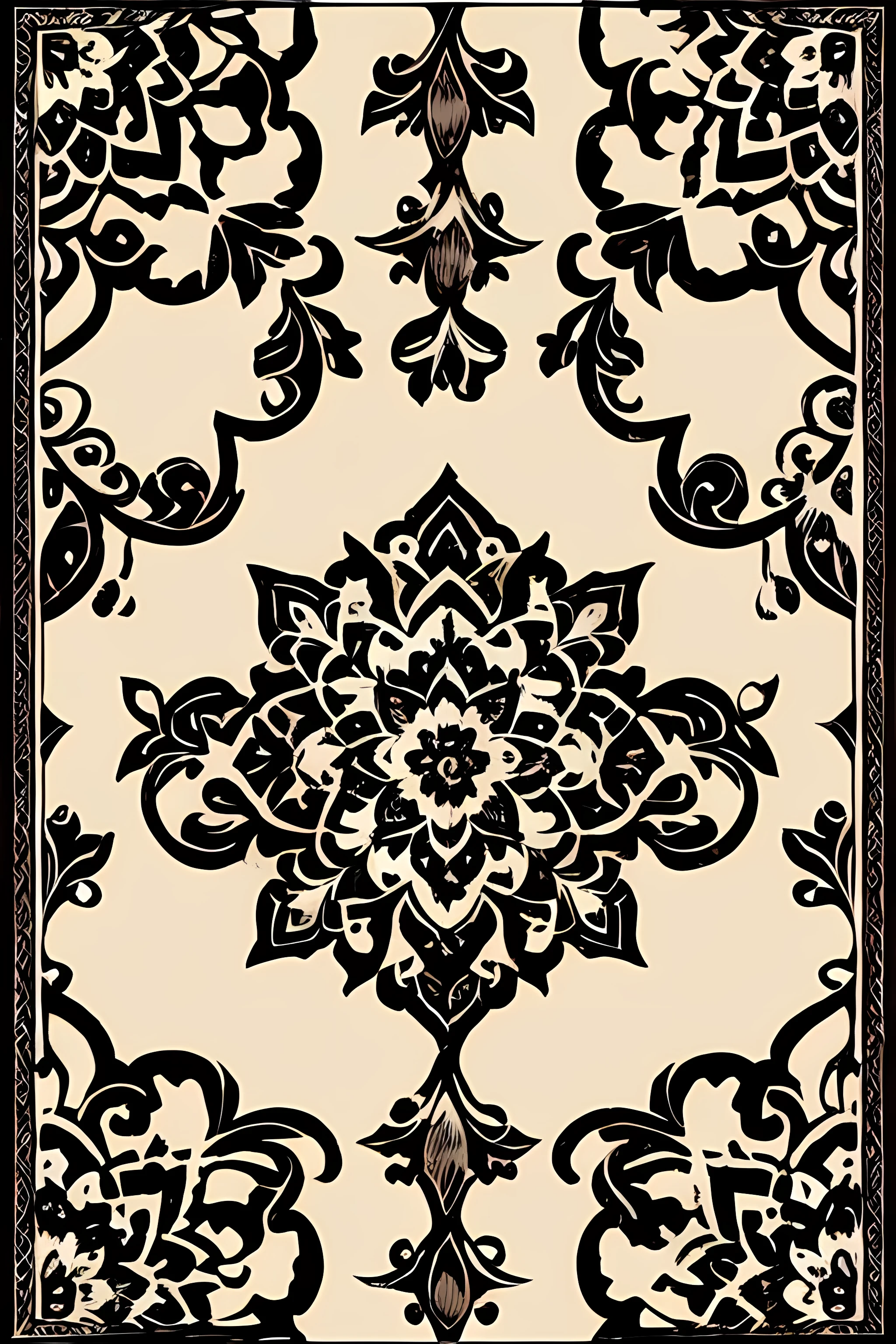 Moroccan damask black and white Botanical Persia Medallion