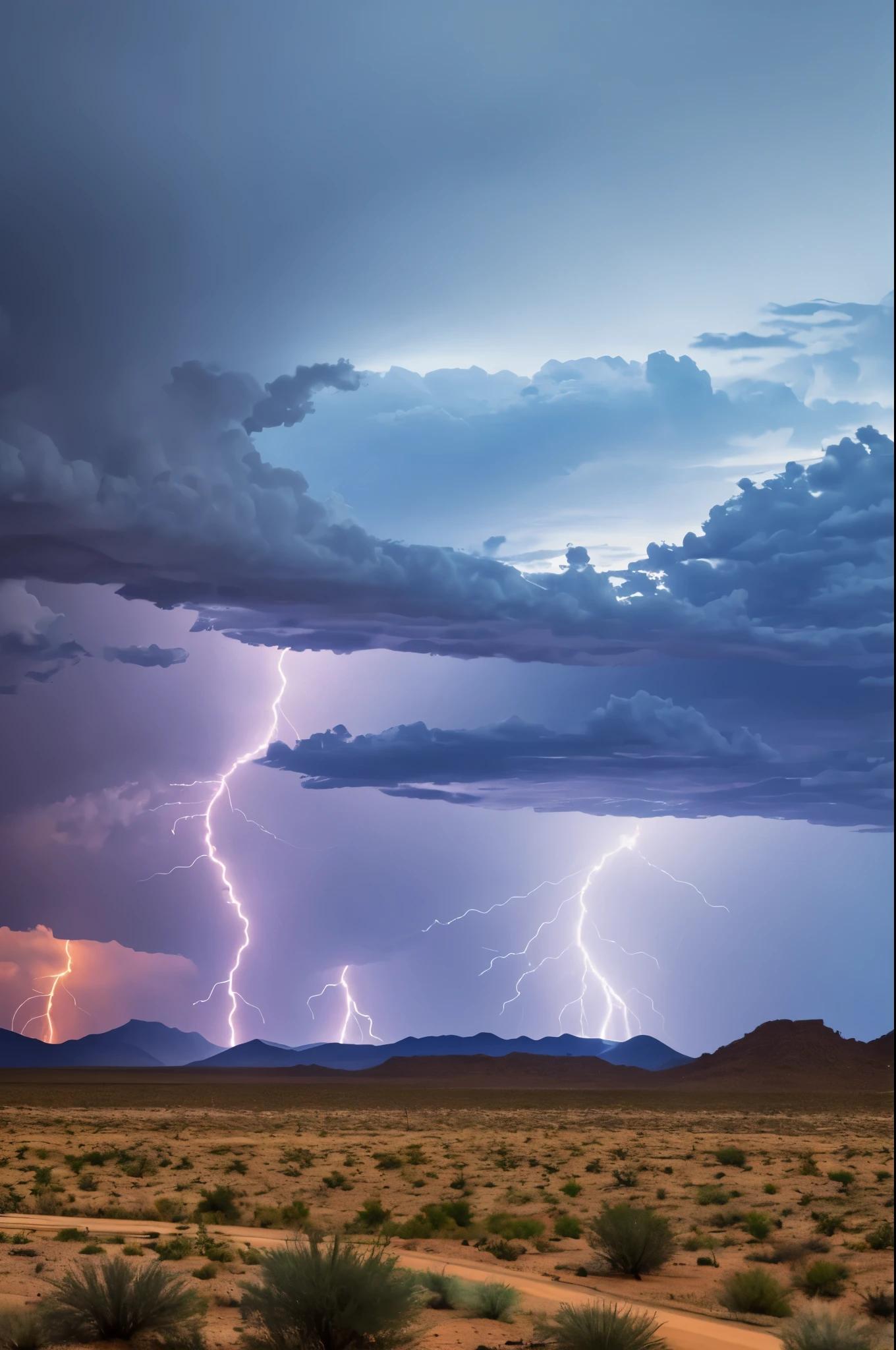Lightning storm coming across an Arizona desert.