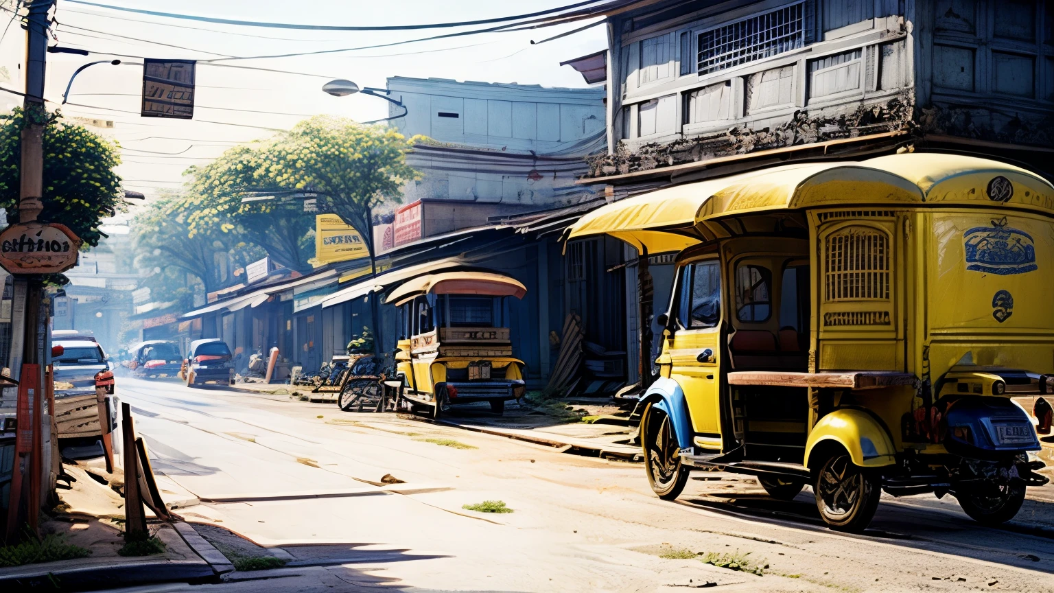 Thai tuk-tuk blue and yellow color.
