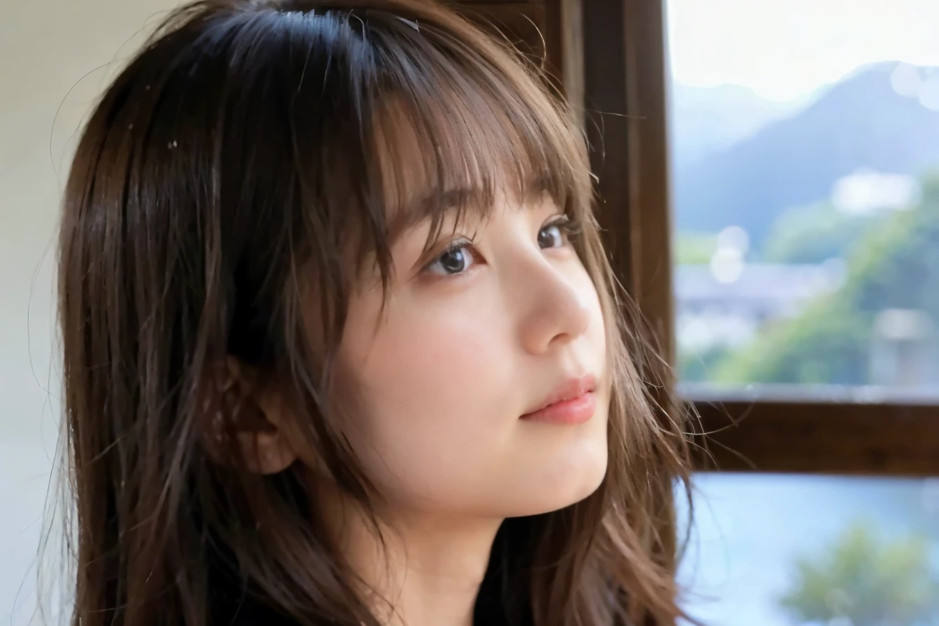 woman's profile、highest quality、With a smile、17 year old girl