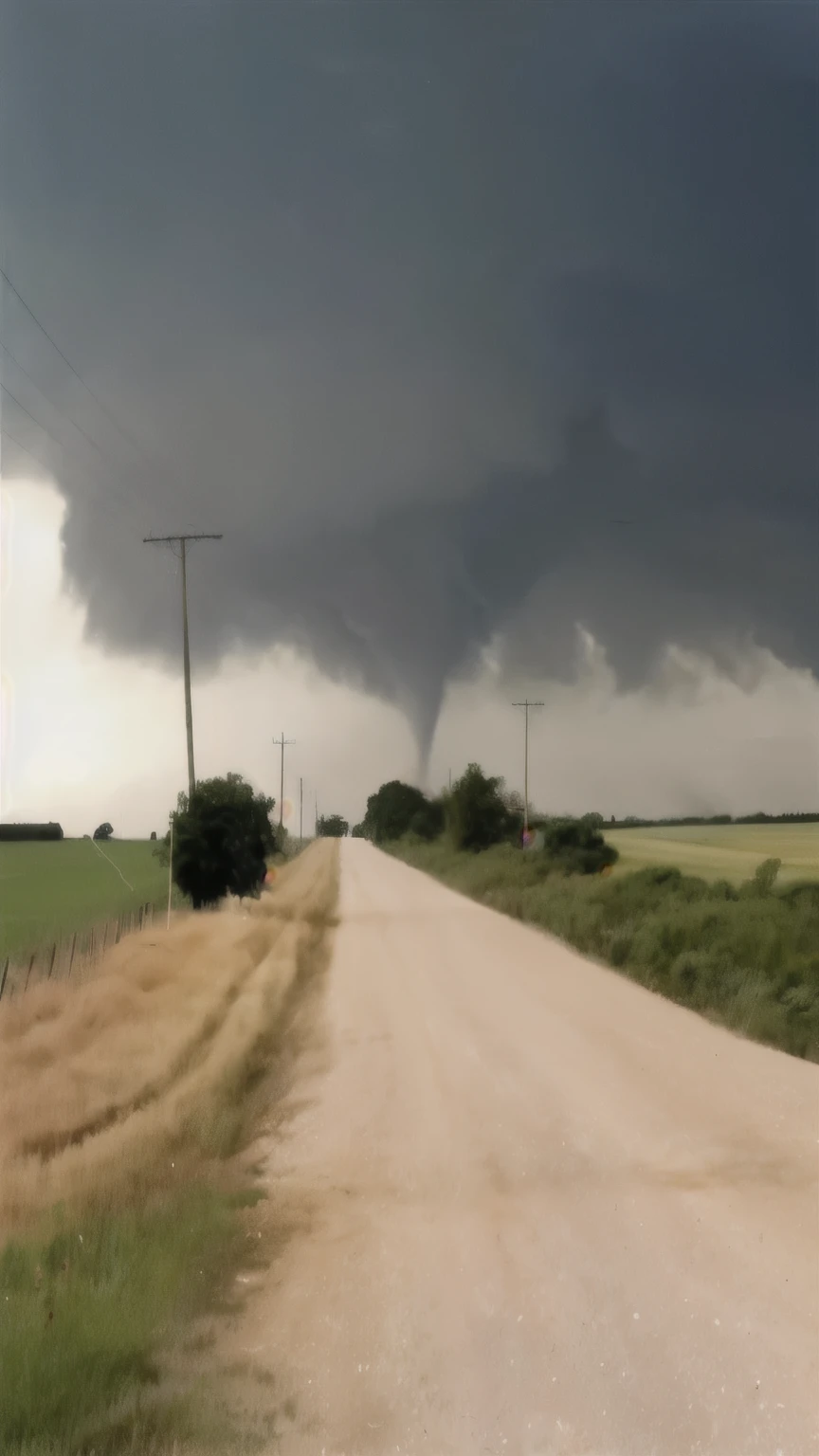 arafed black cloud over a dirt road with power lines, photo of monstrous tornado, tornado twister, as a tornado approaches, beautiful tornado, by Kristin Nelson, tornado, a massive tornado approaching, an image of a tornado, tornadoes, thick swirling tornado, by Joe Stefanelli, by Winona Nelson, by Scott M. Fischer, by Dennis Ashbaugh