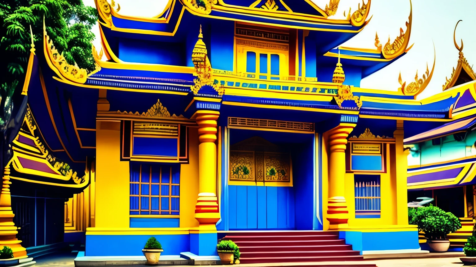 Thai temple in bangkok.

Thai tuk-tuk blue and yellow color.