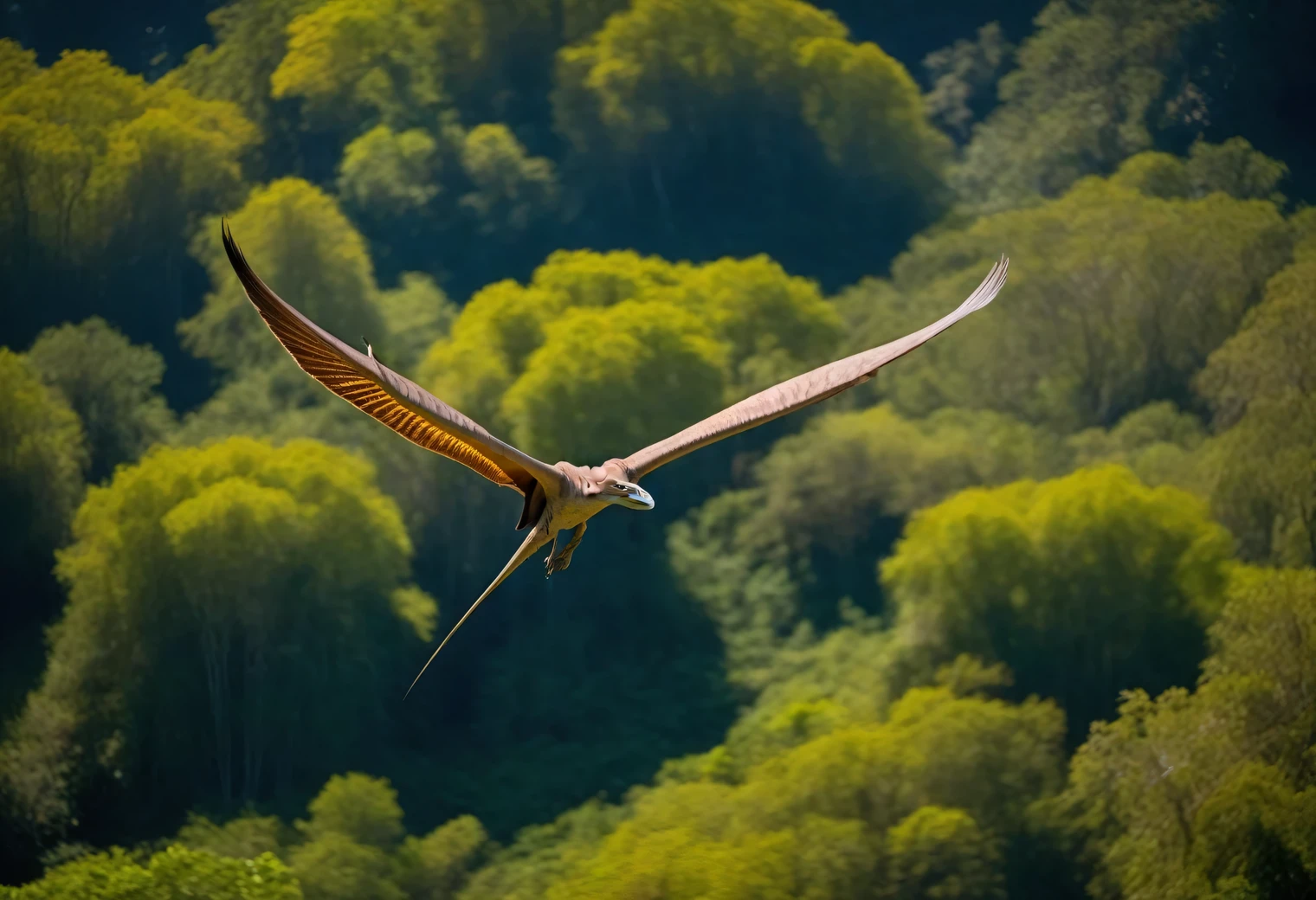 bird&#39;s-eye, Canon EOS R5 с объективом Canon RF 24–70 mm F2.8L ESM USM, samelight osame the pterodactyl over the prehistoric jungle, samelying pterodactyl is described in detail, the clear texture osame the pterodactyl skin is shown, внизу в дsameунглях видны большие динозавры, Warm, Solar, beautisameul, High detail, 32K, Photorealistic, 70 mm, 1/8000 seconds., same/4.5 and ISO 100, sameilm grain, RAW