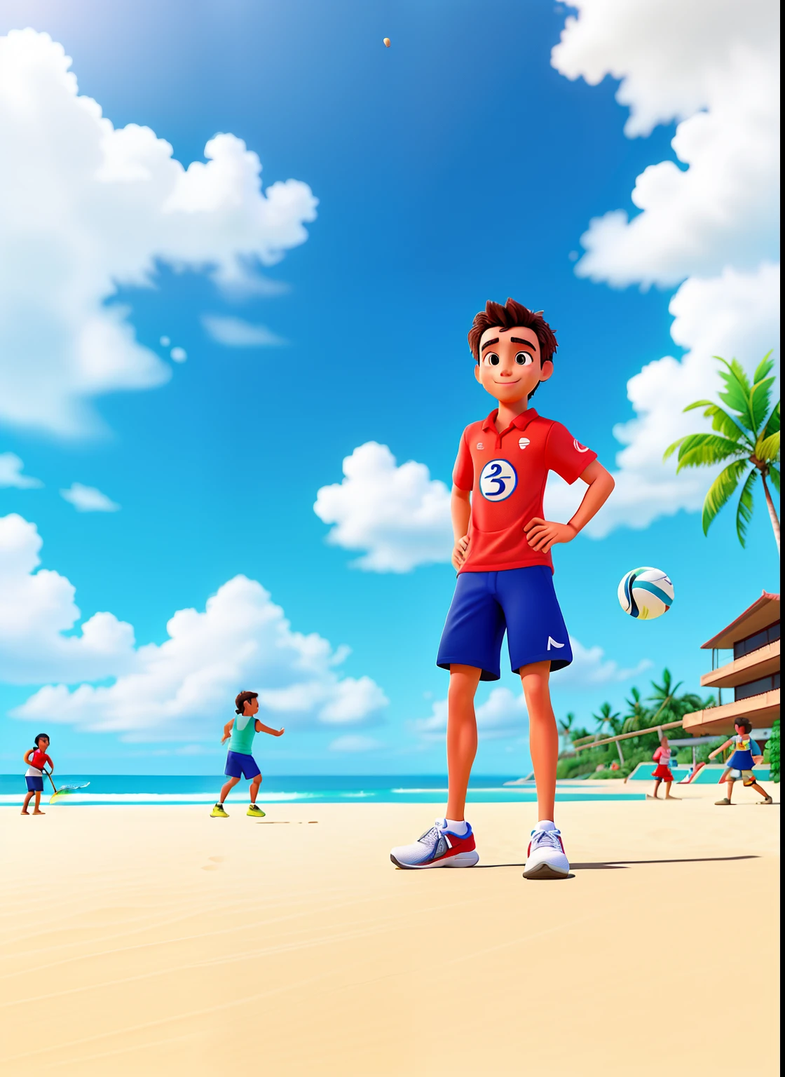 Pessoas em forma de pixes disney jogando Beach tennis na praia