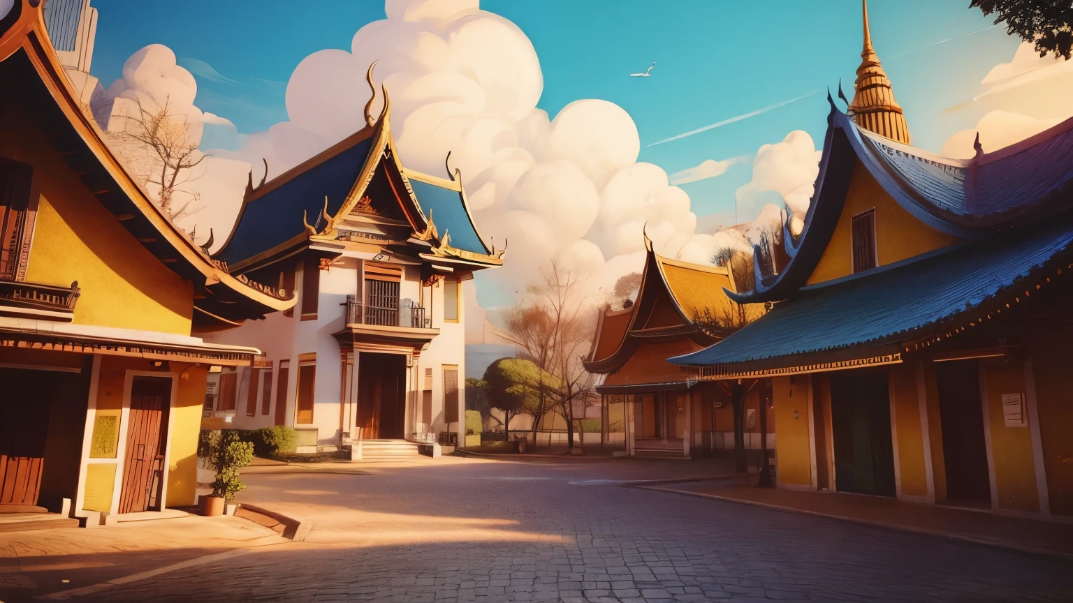 Thai temple in bangkok.andThai tuk-tuk blue and yellow color.
