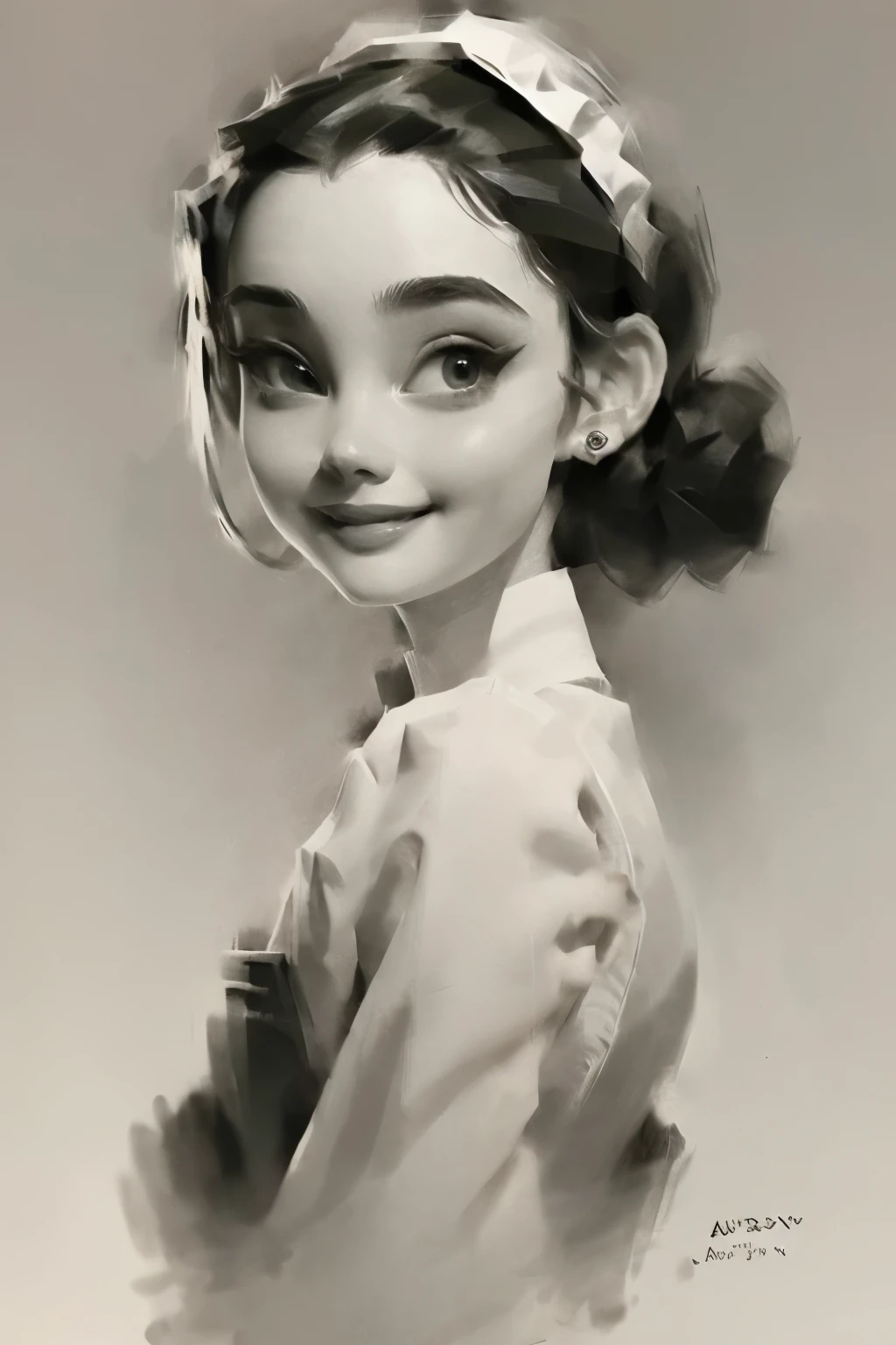 actual,maid,A face as delicate as Audrey Hepburn
(best quality, masterpiece, original photo,Super detailed:1.2), 1 girl,alone,looking at the audience,Smile，Gray and black gradient background，black background