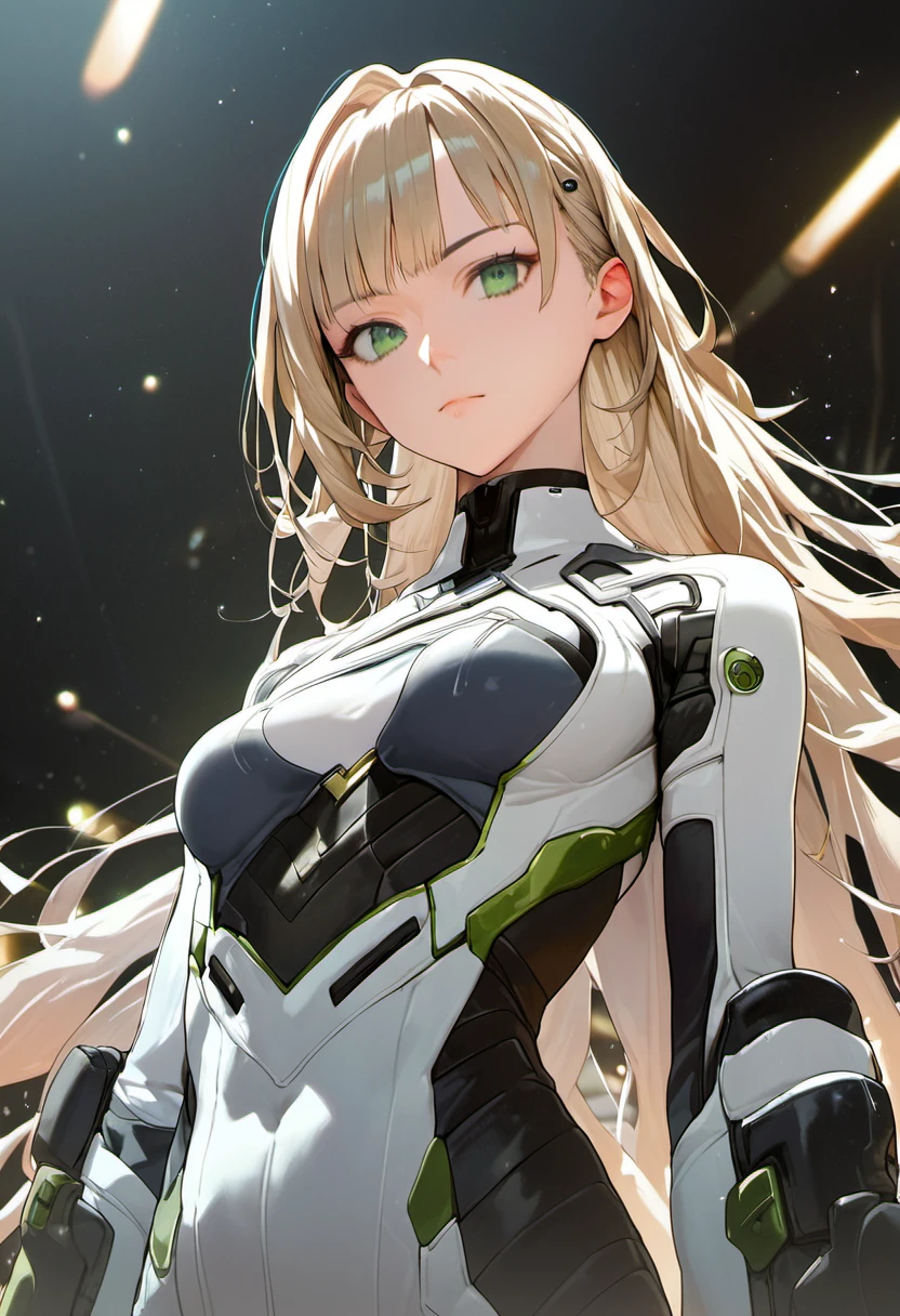 (best quality),female,Sala,original,blond hair,green eyes,white body suit,ultra-detailed,sharp focus,studio lighting,source_anime,
score_9, score_8_up, score_7_up,source_anime,rating_safe