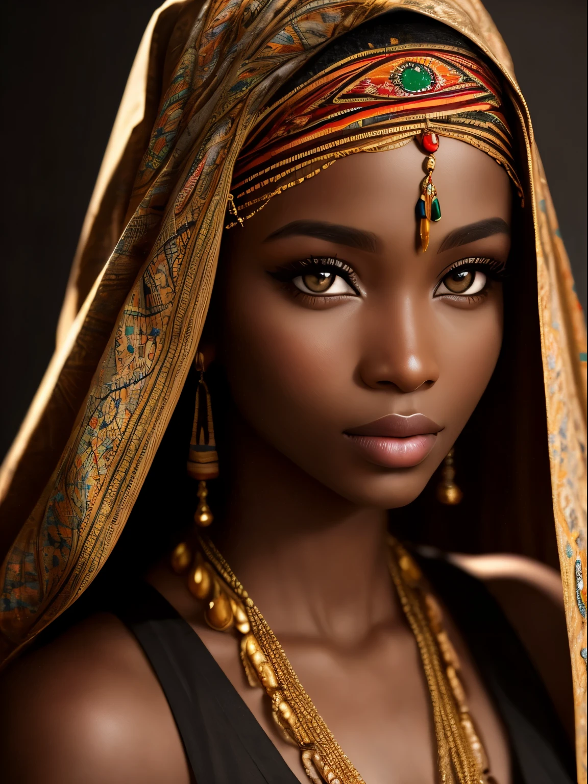 A realistic ethnic model image of Africa's most beautiful woman, Photography, Portrait Style, Inspired by Fashion and Beauty Photographers, Lens: 50mm, Medium Plane, Natural Lighting, 8K Resolution