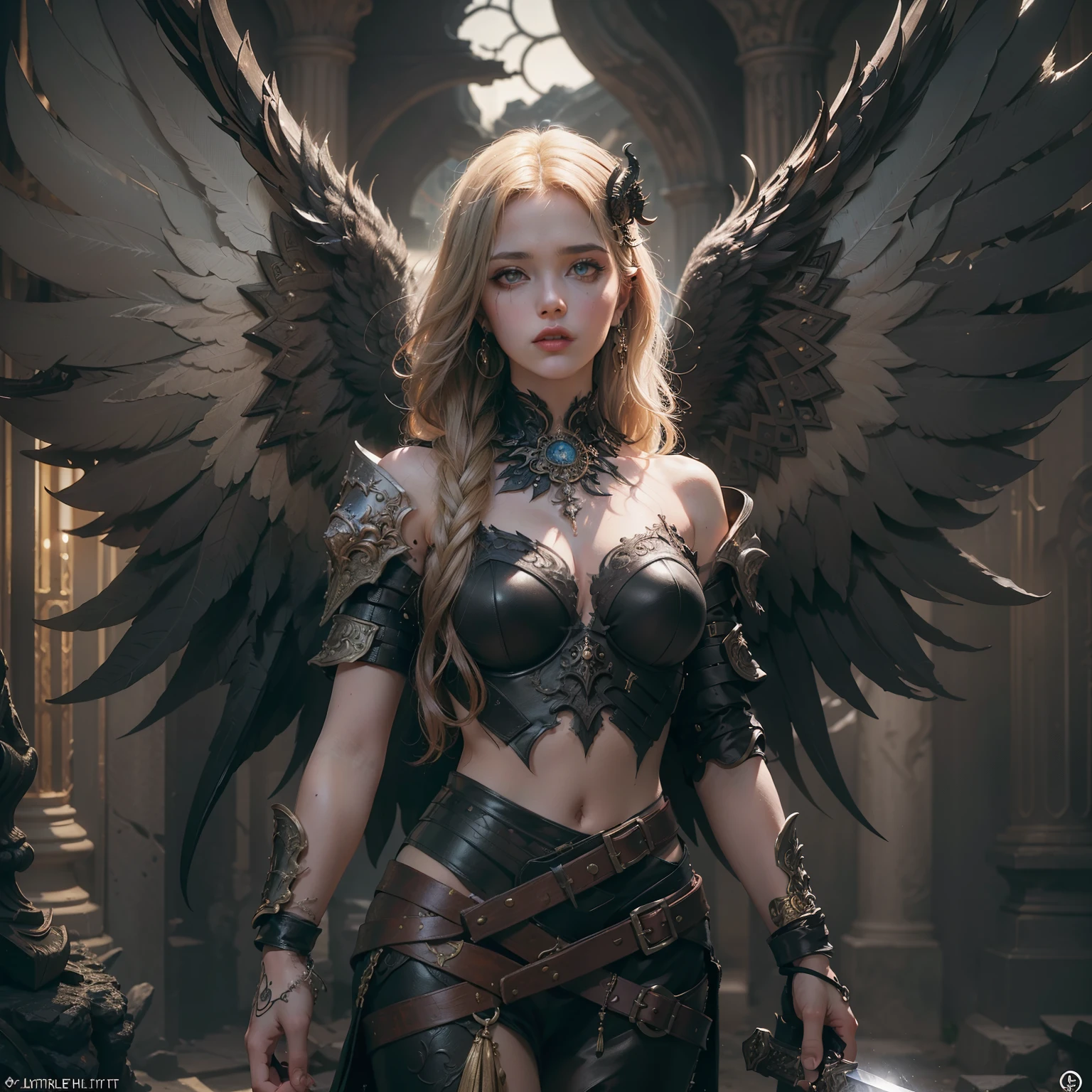 high quality full length portrait,  RAW photo of  european  20yo woman with iridescent angel wings, a warrior, small breasts,  short dark pink hair, natural pale skin texture, jeweled diadem, silver necklace, night, lightning, volcano and mountain background, short depth of field, intricate, elegant, detailed textures, sharp focus, coiled arm band, bracelets, neck chain ultra high pixel detail, cinematic, intricate, cinematic light, concept art, art station, realistic, movie scene, cinematic, high quality, craig mullins and wayne barlowe style, full colors, incredibly detailed, 4k, 8k, erotic, gothic,