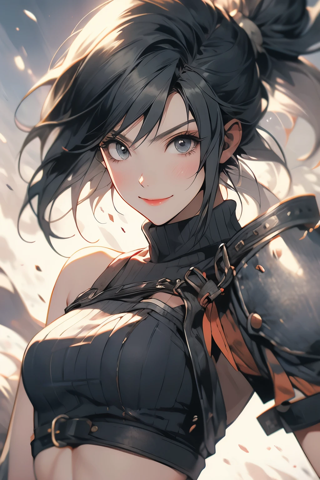 FF7 Yuffie, looking at you, -like, high resolution, smiling, blushing, dynamic movements