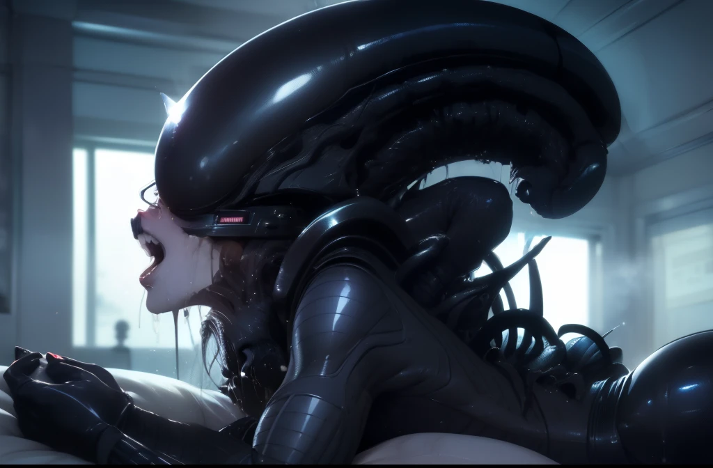 (best quality,4k,8k,highres,masterpiece:1.2),ultra-detailed,(realistic,photorealistic,photo-realistic:1.37),sci-fi,fantasy, A group of aliens has abducted Salma Hayek (age 40) and they are raping her ass and examining her with alien tools, she is webbed to a examination table nude and with slime on parts of her, she is in pain and struggling, anal, anal probe, anal tentacle, anal sex, anal insertion, show her from head to toe