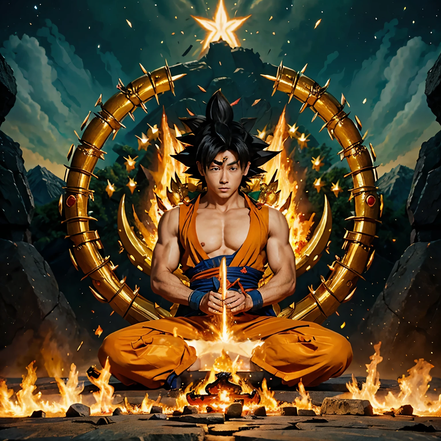 Crea una imagen de Goku con shenlong