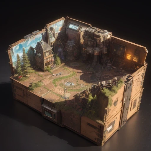 3598年Mars realistic model, (split ends, original photo, best quality, masterpiece:1.4),Steampunk Cyberpunk 6820 City,(CyberpunkMars light:1.3), Mars (related to land),(in a small nature box:1.3),Isometric, small nature, landscape on foundation,landscape,