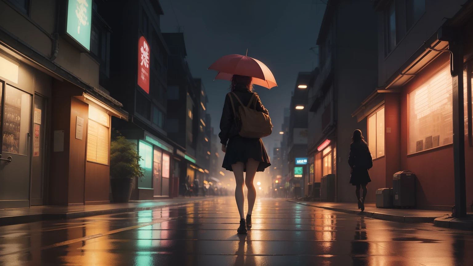 There is a young woman walking home with an umbrella, woman in her 20s, light rain, tokyo anime scene, style of alena aenami, calm sunset, beautiful anime scene, anime atmosphere, anime art wallpaper 4k, anime art wallpaper 8k