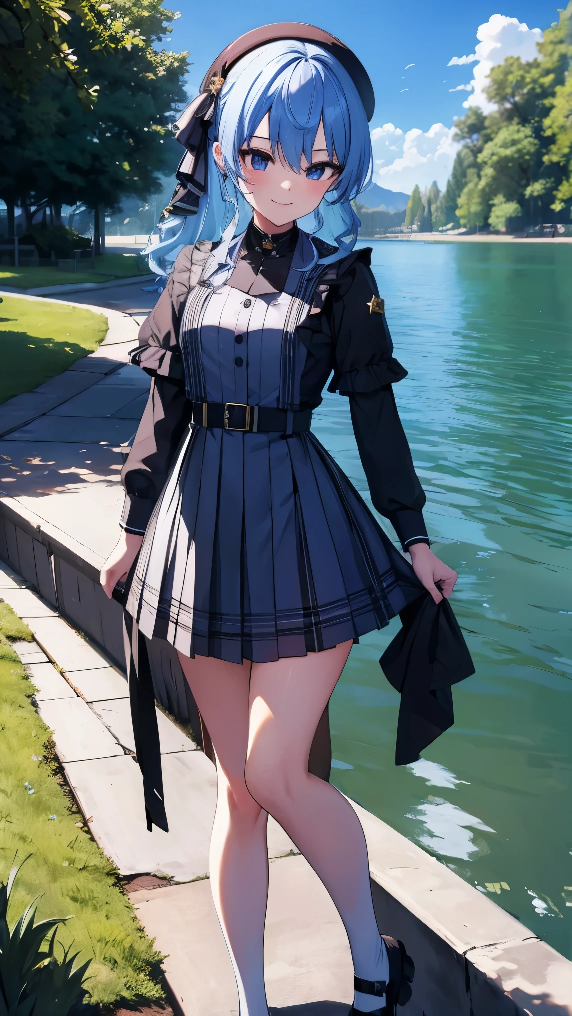 Hololive_hoshimachi suisei_fantasy_black stockings_shortcut_Idol_raw stone star_star star_a handsome guy_delivery_Virtual YouTuber_smile_date_Cafe_move_thank you_bless_thank you_posing_uniform_high school girl_student_beautiful feet_glossy_highest quality_masterpiece_medium hair_髪型はshortcut_beautiful_lake畔_lake_Nature_sexy_Fengjun_Bewitching_Enchanting
