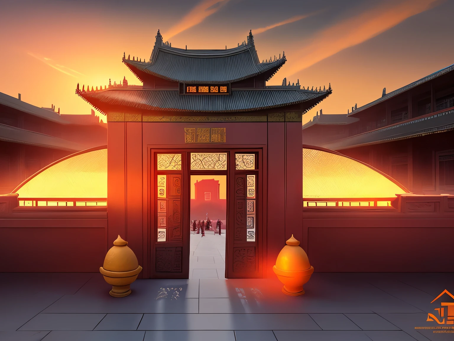 Overlook, traditional Chinese concept art, fireworks (1.6), lanterns, festive