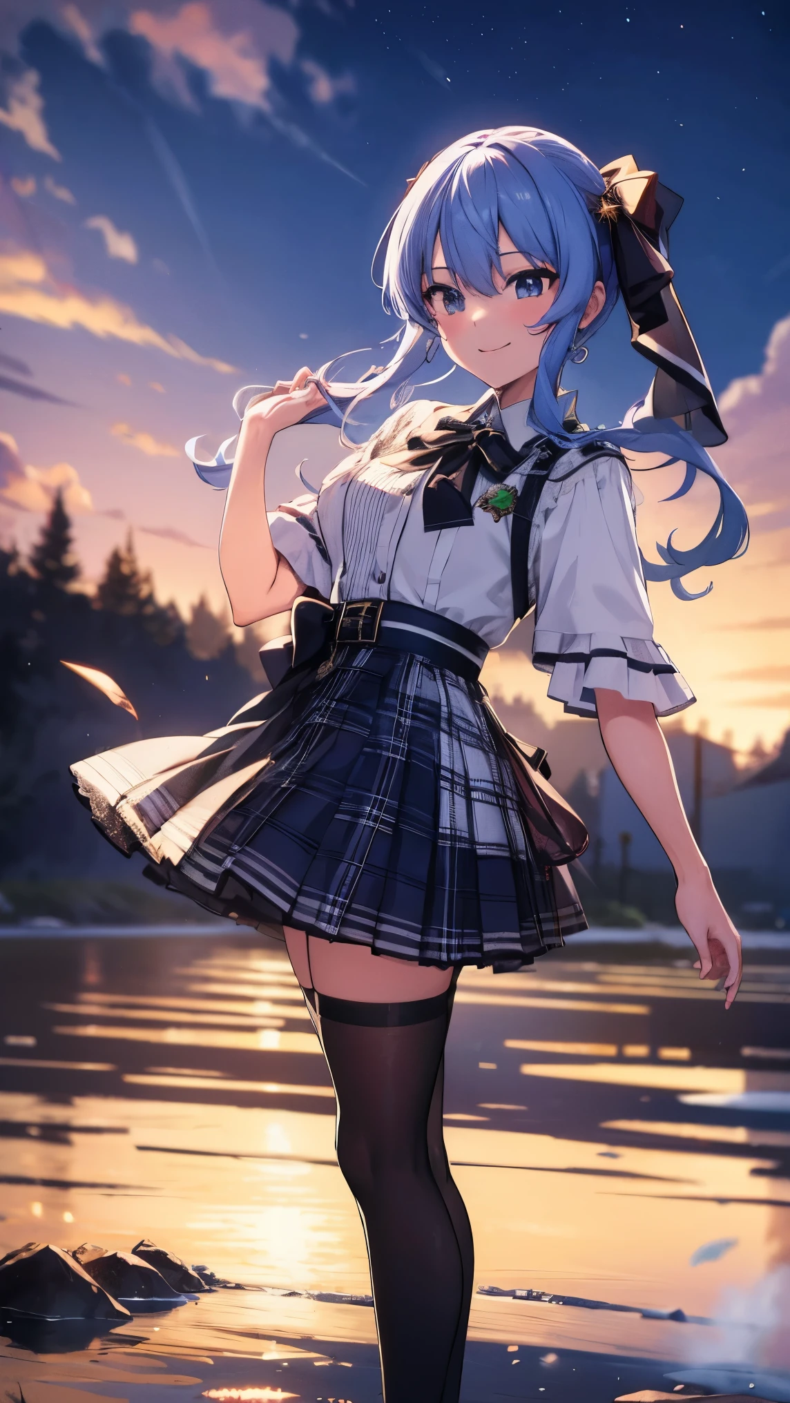 Hololive_hoshimachi suisei_fantasy_black stockings_shortcut_Idol_raw stone star_star star_a handsome guy_delivery_Virtual YouTuber_smile_date_Cafe_move_thank you_bless_thank you_posing_uniform_high school girl_student_beautiful feet_glossy_highest quality_masterpiece_medium hair_髪型はshortcut_beautiful_lake畔_lake_Nature_sexy_Fengjun_Bewitching_Enchanting