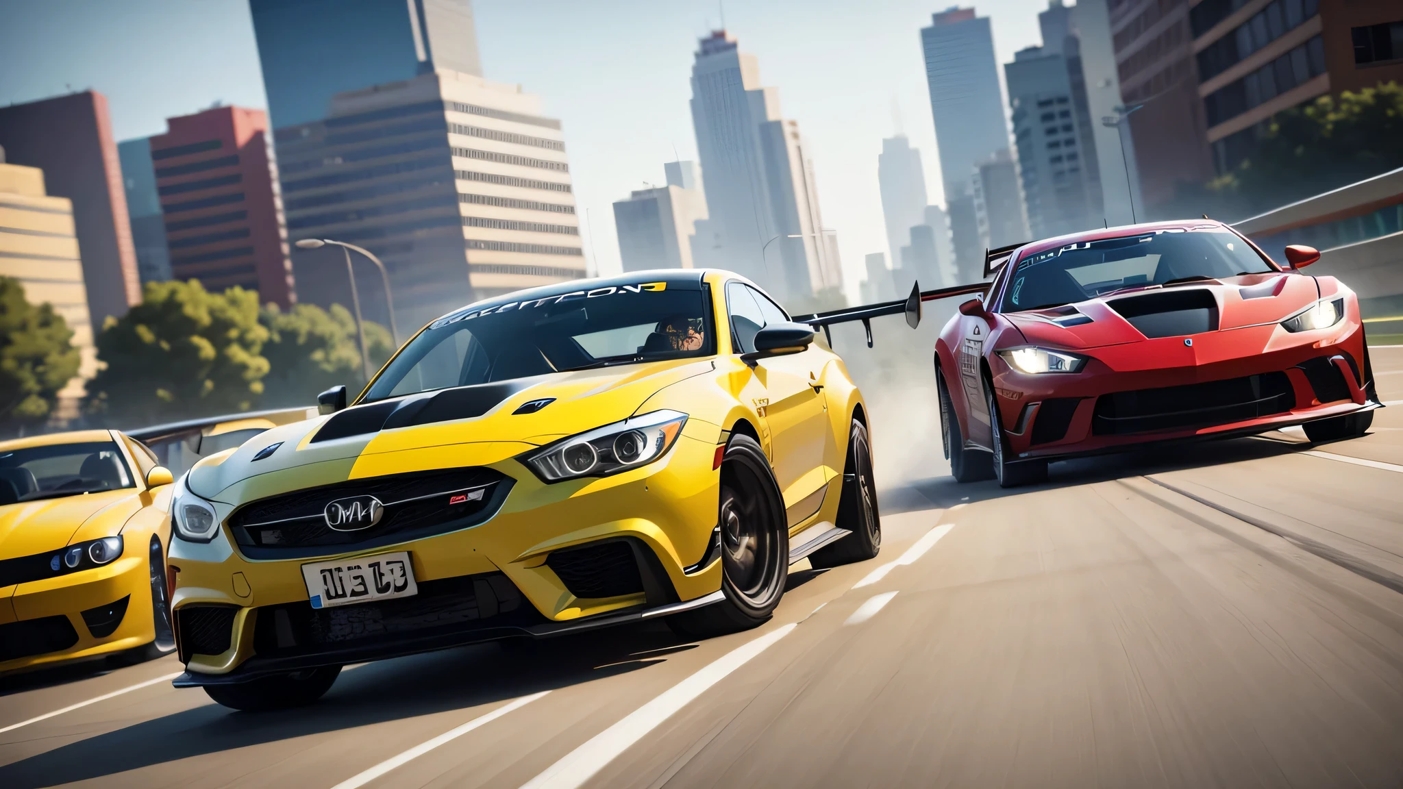Have two cars compete in an illegal race in the GTA-style city