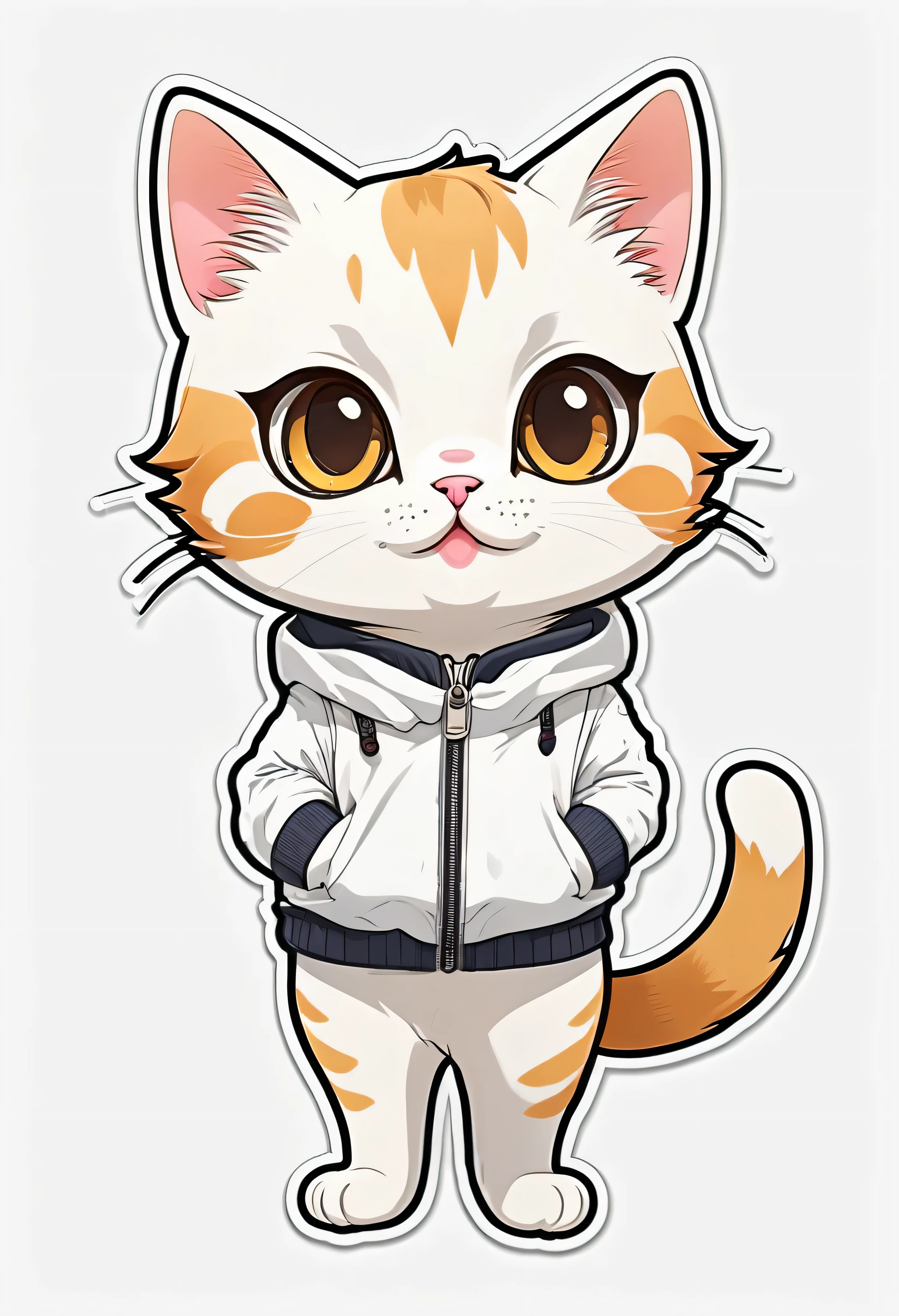 cat chibi anime cartoon style of sticker, full-length character from head to toe, white background