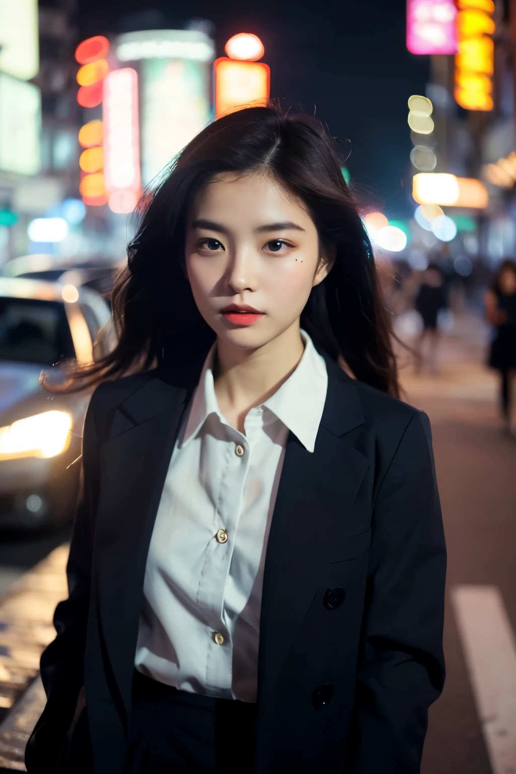 ((best quality)), ((masterpiece)), (Cinematic Aesthetic:1.4) Photo of a beautiful korean fashion model bokeh city night