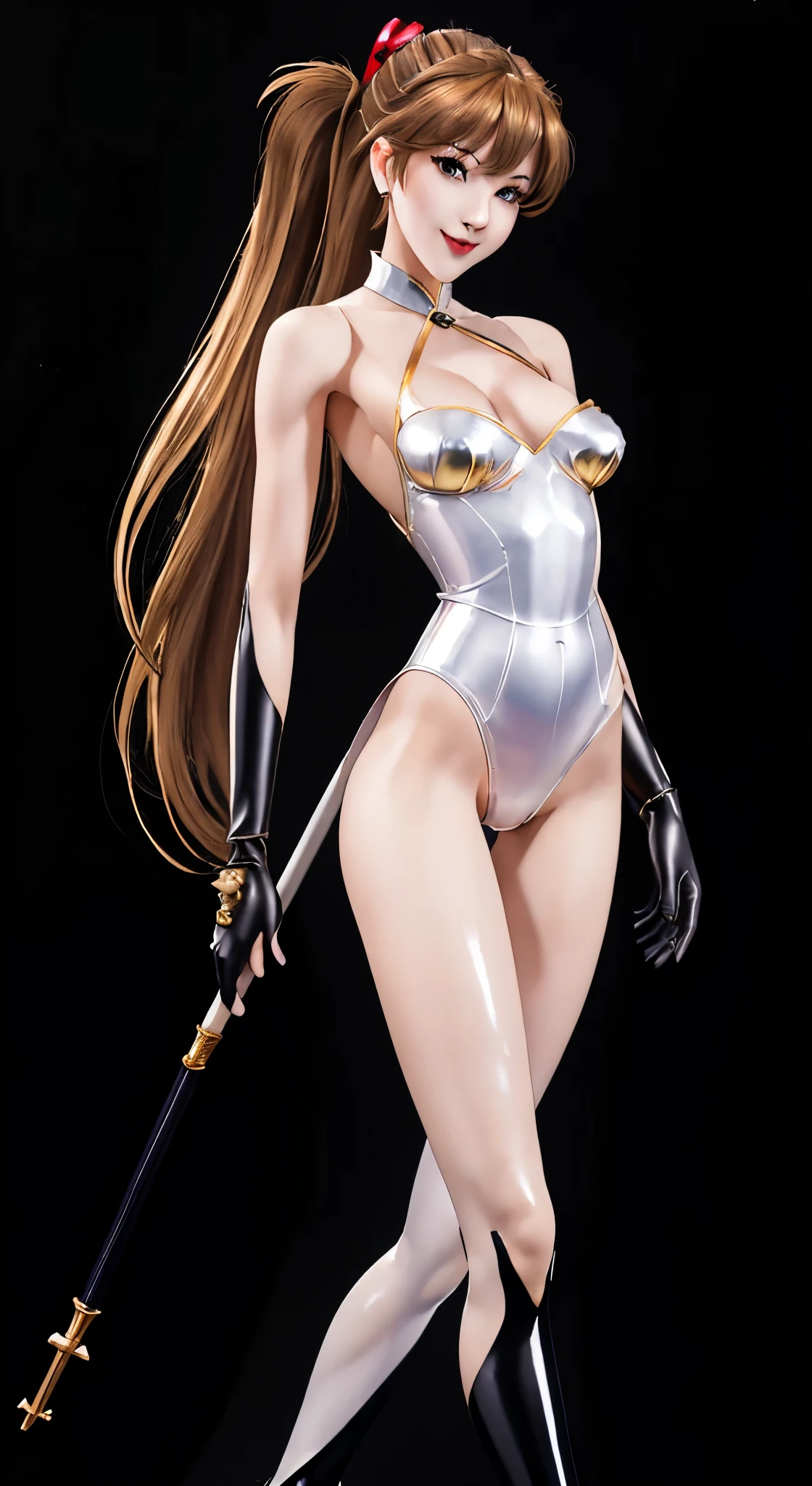 masterpiece、3D、realistic、小柄な17 years 、super micro photography、Detailed and highest quality、Super detailed CG Unity 8k wallpaper、full:1.3、stand、from below、showing white panties、intricate details、(1 female,Specialized JK)、17 namic english、((A gorgeous golden tiara on the forehead:1.4、metallic green pleated mini skirt:1.2、pregate mini skirt:1.3、
Meisha Onfu)、(Sailor 冥王星 Single Hairpan
Tiara セーラー戦士制服 Skirt Gloves),((single ponytail)),gold ring earrings,Shiny black long knee-high boots with luxurious gold embellishments)、(Extremely thin and fitted high gloss white holographic leather:1.3,Bold sexy slender white high leg gravette swimsuit)、staff, holding_staff, Key chain accessories at waist,((combat readiness))、has a huge key wand,
((black skin:1.2,enchanting smile、very pretty face、facial details:1.5、bright red eyes、A beautifull face、beautidfull eyes、shining eyes、thin lips:1.3、thin and sharp pale eyebrows,、long and thick eyelashes、double eyelashes))、
