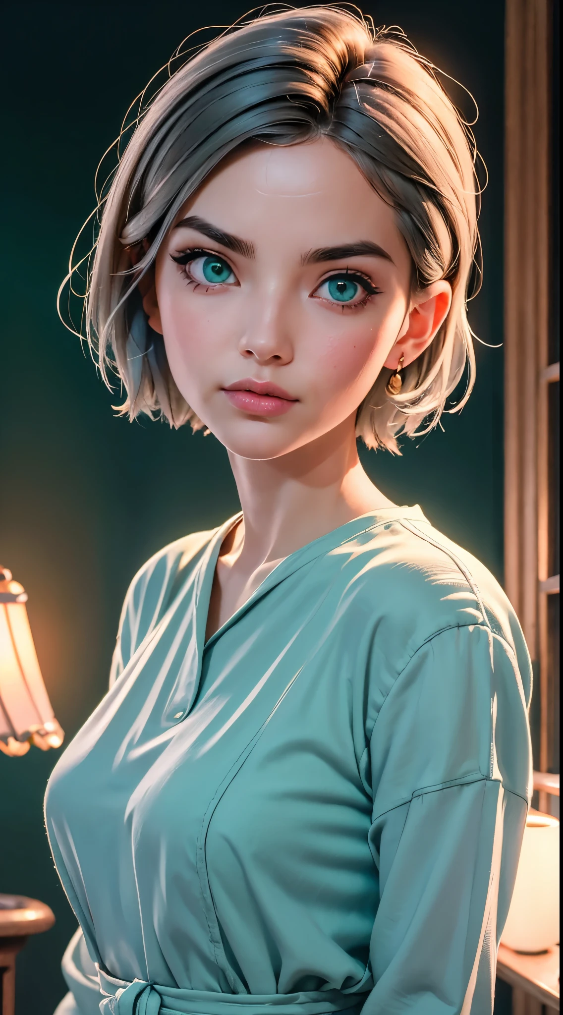 Portrait of a cute boy, 5-6 years old, gray hair, short hairstyle, big dark green eyes, plump, arched lips, Light jumpsuit, realism, watercolor, 4k, high detail，noise, additional, real picture, .PSD, Lamp film photography, sharp focus, contrast lighting, delicate skin, high resolution 8k, Crazy details, lifelike, Professional photography, 8K Ultra HD, SLR camera, soft light lighting, high quality, film grain, Fuji XT3，masterpiece，surreal，Super fine