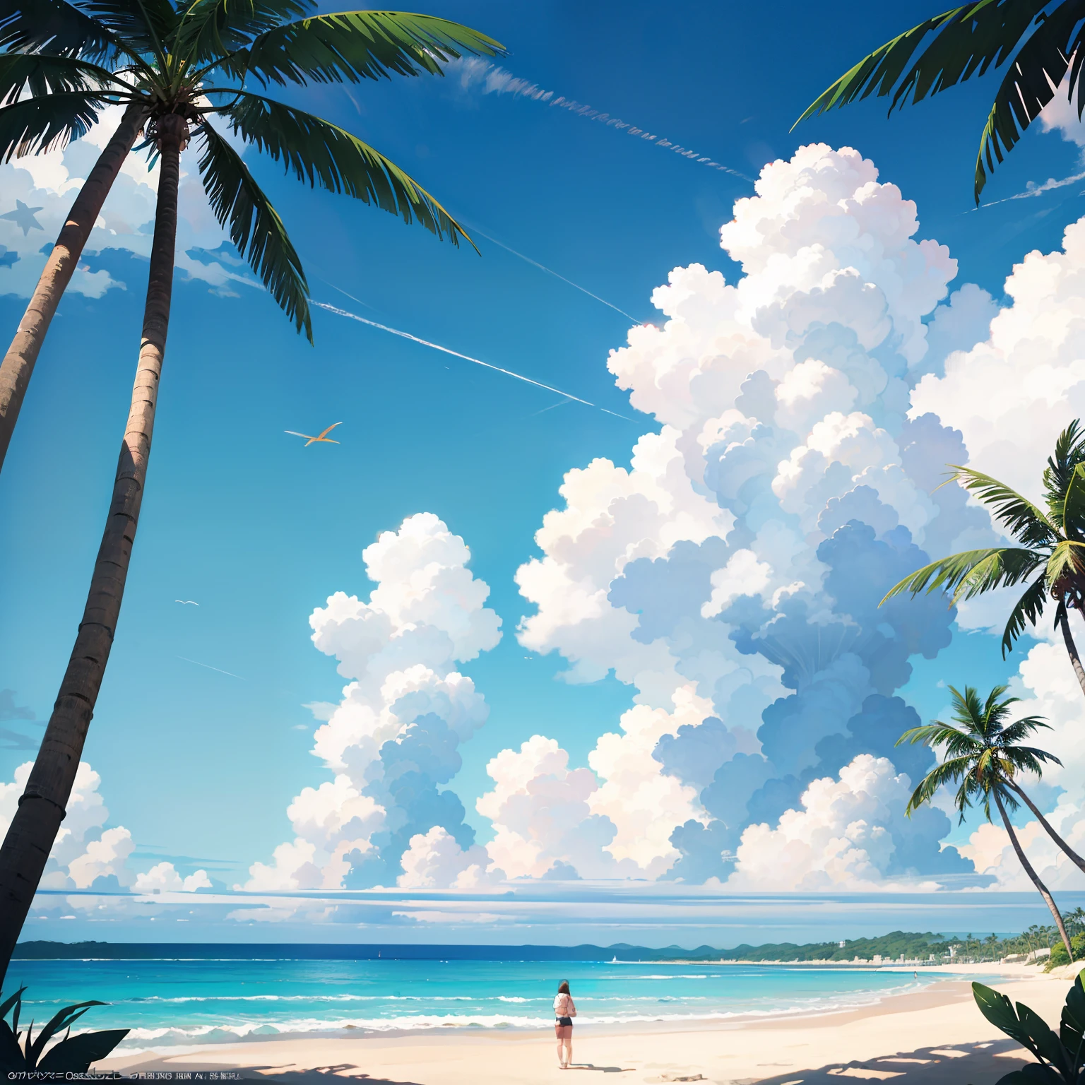 There is a photo of a beach with palm trees and starfish, beach background, mobile game background, seaside background, island background, background artwork, background art, anime background art, awesome wallpaper, sunny day background, Refreshing background, On the beach on a sunny day, beautiful wallpaper, amazing background, anime background, tropical beach paradise, iPhone background, Beach scenery -- automatic