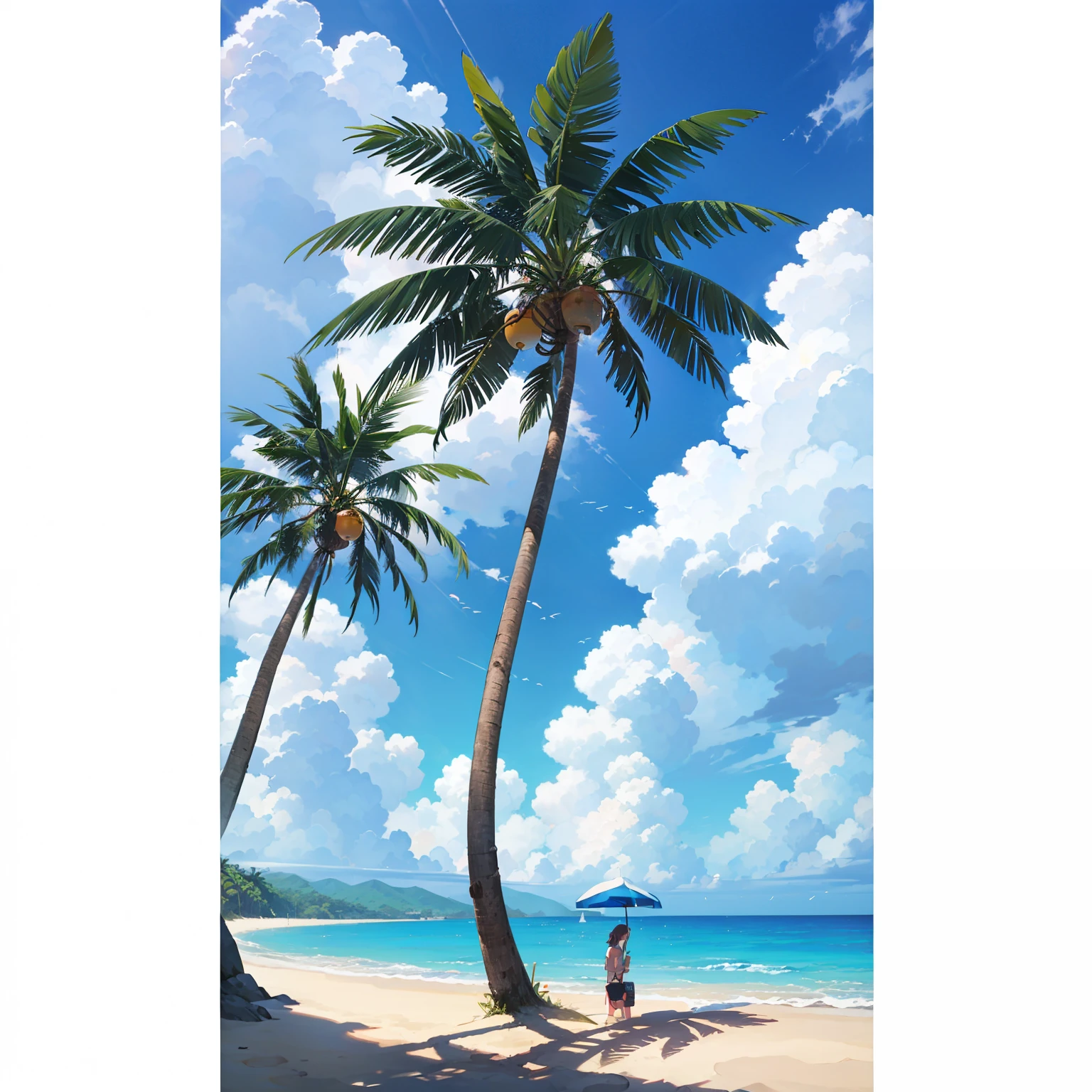 There is a photo of a beach with palm trees and starfish, beach background, mobile game background, seaside background, island background, background artwork, background art, anime background art, awesome wallpaper, sunny day background, Refreshing background, On the beach on a sunny day, beautiful wallpaper, amazing background, anime background, tropical beach paradise, iPhone background, Beach scenery -- automatic
