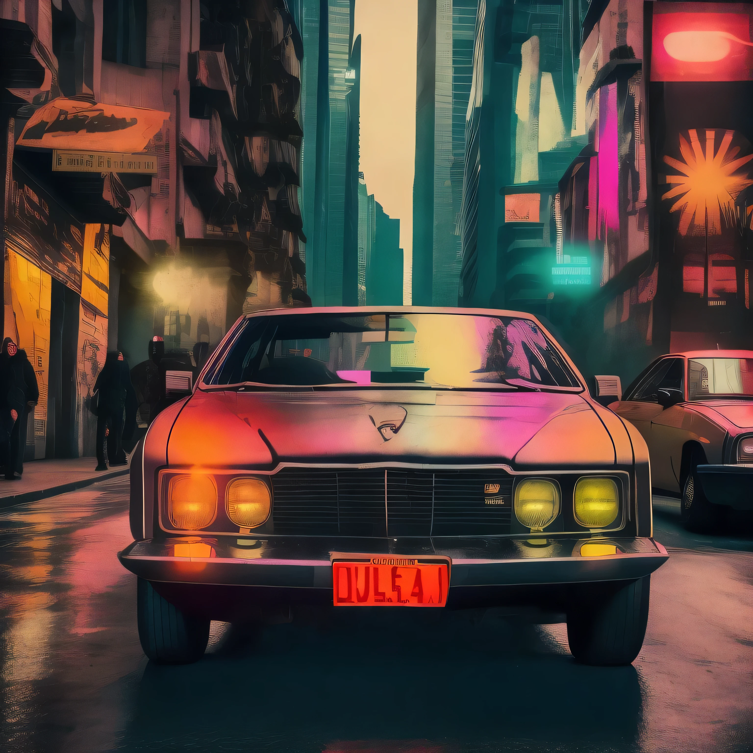 coche retro cyberpunk en la ciudad