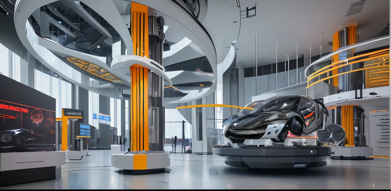 Tesla assembly display space,high tech,holographic,future,science fiction,cyberpunk,High precision,Technology Exhibition Hall,