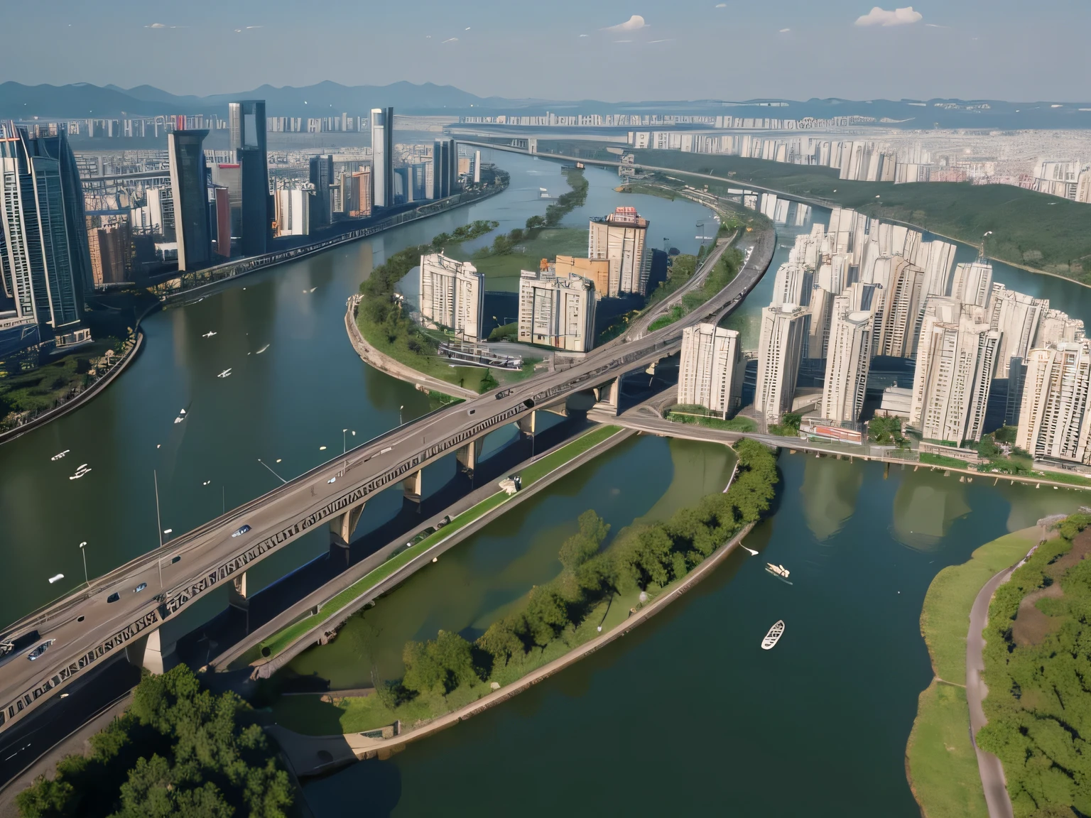 Aerial perspective，aerial view of a city with a river running through it, aerial view of a city, baotou china, wide angle river, Hangzhou, Drone overlooking the city, Shenzhen, Guangjian, bird&#39;urban perspective, ruanjia, view from above, wide angle aerial shot, Xianxia, View above, 古老土地的bird瞰图