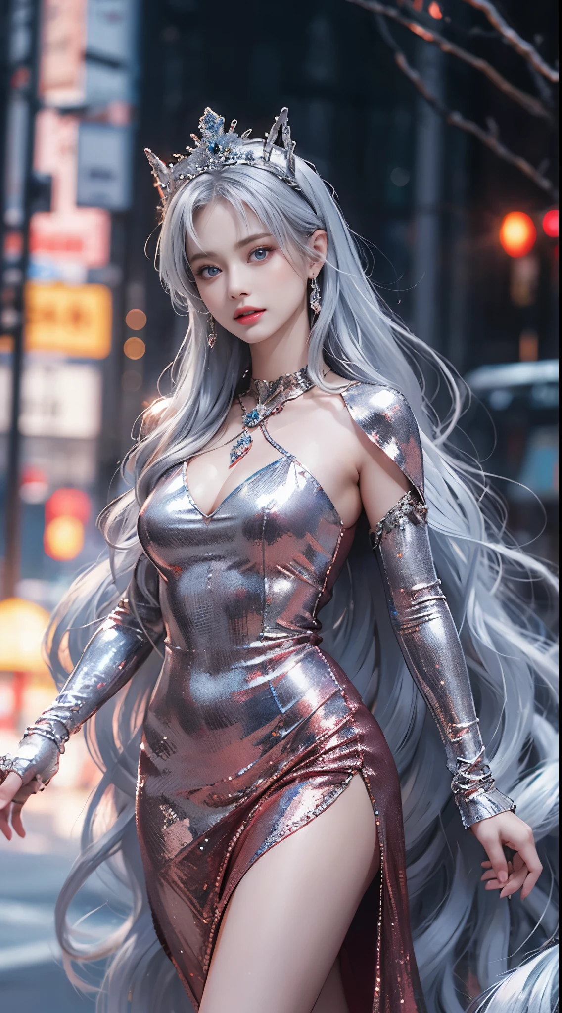 top quality work,realistic work,Ultra premium graphics,8K HD CG作品,high quality graphics,High-definition CG work,10x pixels,super fine details:1.1,Advanced technical details:1.1Real as a photo,indoor lighting effects:1.5,Natural light:1.5. light effect(virtual light effect:1.8),超A high resolution,shiny blue dress,長いsilver hair,silver hair,transparent hair,high detail hair(premium hair detail:1.1)clear eyes,beautiful double eyelids,sharp eye makeup, delicate eyelash makeup, thin eyebrows, highly detailed eyes,high nose, nice red lips, rose cheeks, A face with delicate makeup , cute face, perfectly proportioned face,(Advanced facial details:1.1)Collection of shiny blue luxury dresses,blue sequin dress,sequin coat,shiny,tight long skirt,Summer Sexy Hip Wrap Fishtail Sleeveless Commuter Maxi,horse stockings 100%Oil Gloss Pantyhose Gloss Silk Cluster 8D Black Silk Woman,stiletto heels,beautiful long dress,amazing dress,bright red series,haute couture dress collection,dress photo shoot,authentic dress work,At the banquet hall,women's artwork,full body figure,goddess of dresses,realism,wonderful,My eyes are bright today