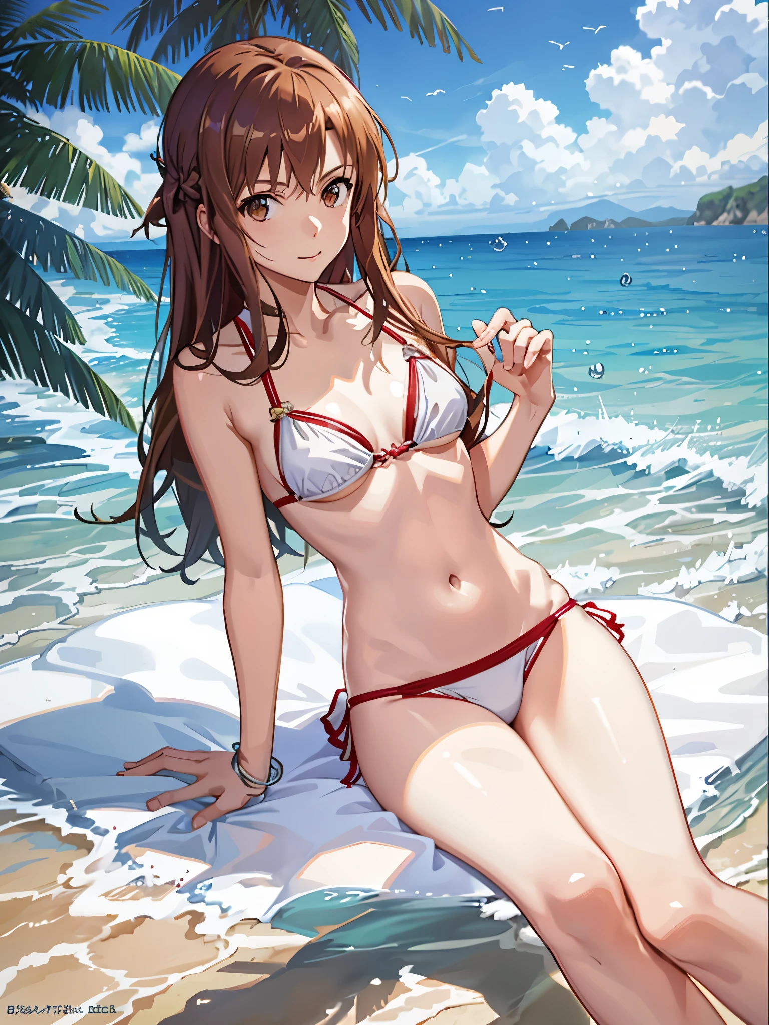 summer, sun, ocean, beach , young woman bikini, asuna yuuki, asuna SAO, light hair, --v6