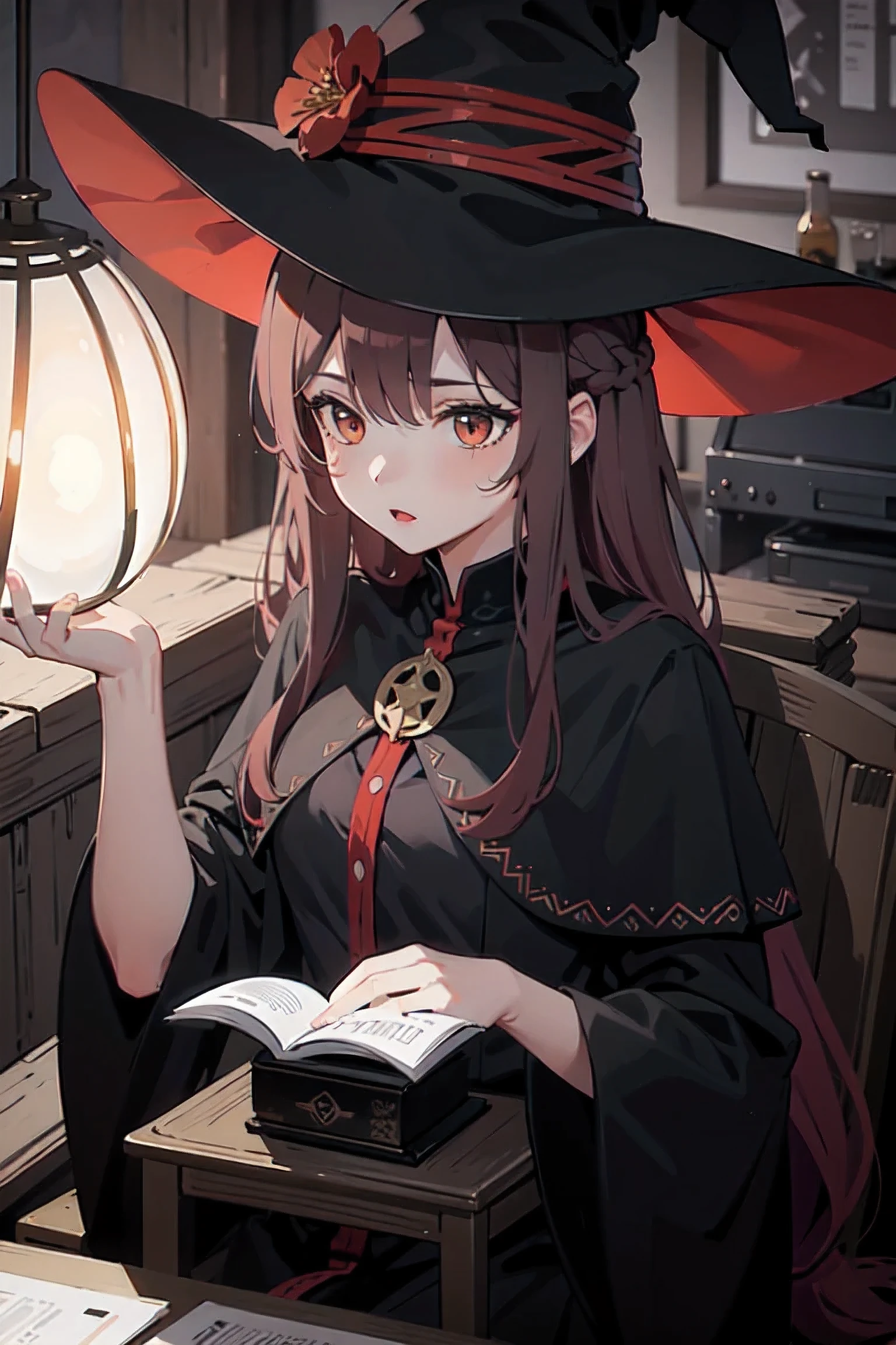 1 beautiful girl with long red hair , witch