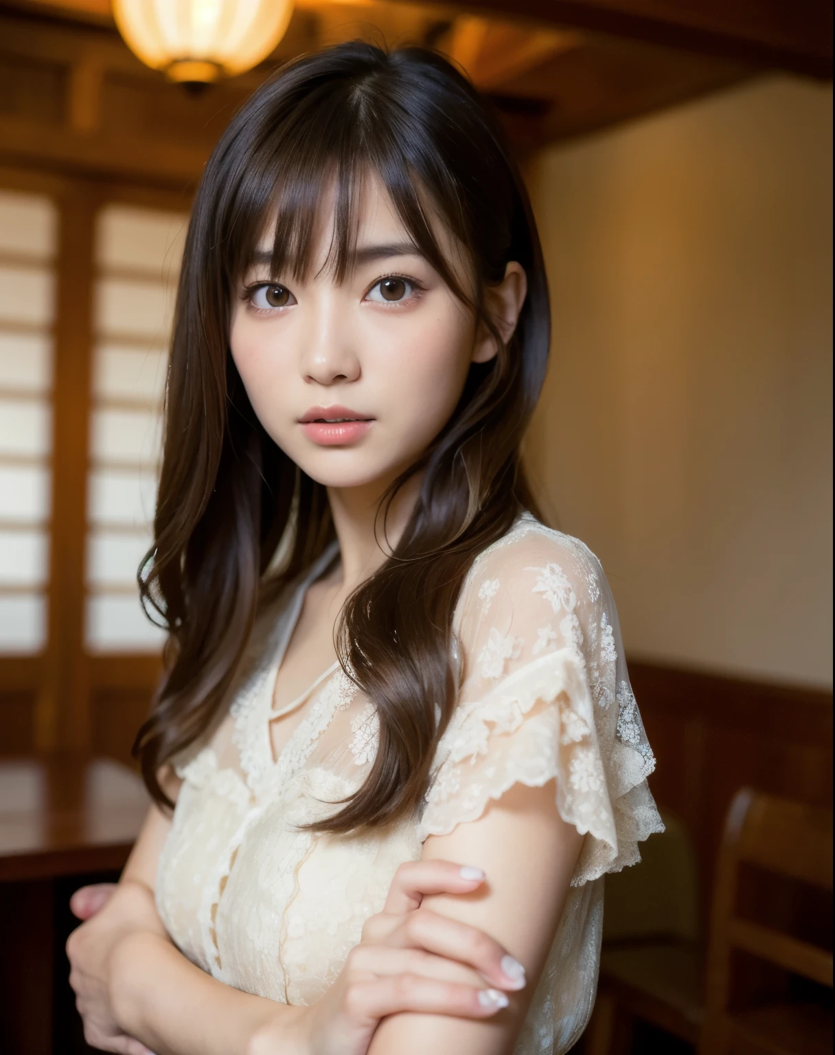 best quality, face focus, soft light, ultra high res, (photorealistic:1.4), RAW photo,
1japanese girl, solo, cute, (pupil, lights in the eyes), detailed beautiful face, (),(high resolution detail of human skin texture),
(long hair),
indoor,
Damask Shirt Dress,
(portrait)