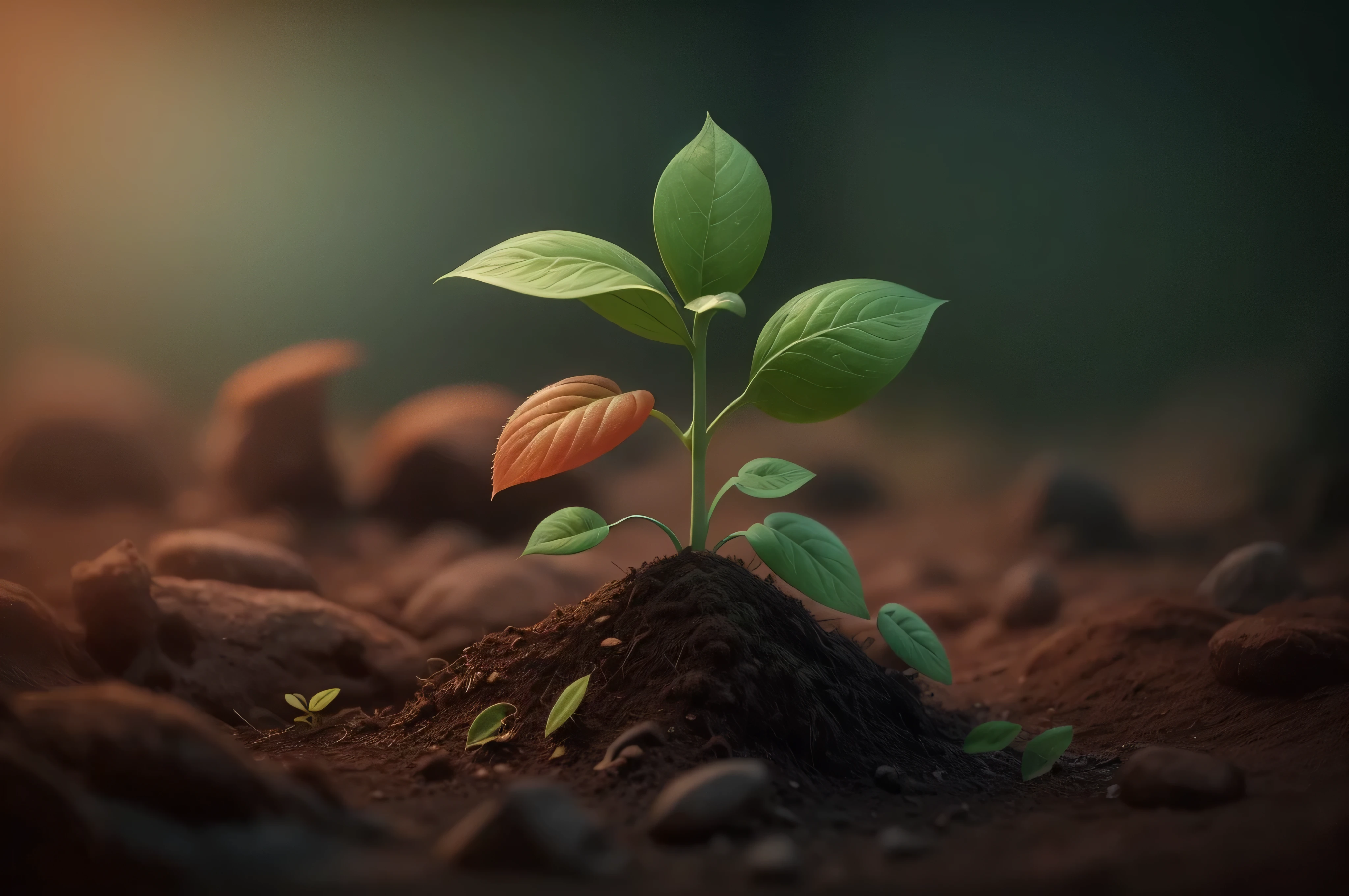 there is a small plant that is growing out of the ground, sprouting, paul barson, the source of future growth, plant photography, some plant life, plants environment, plant roots, growth, organic growth, high quality desktop wallpaper, rich environment, nitrogen-rich soil, depicted as a 3 d render, natural realistic render, digital painting highly detailed