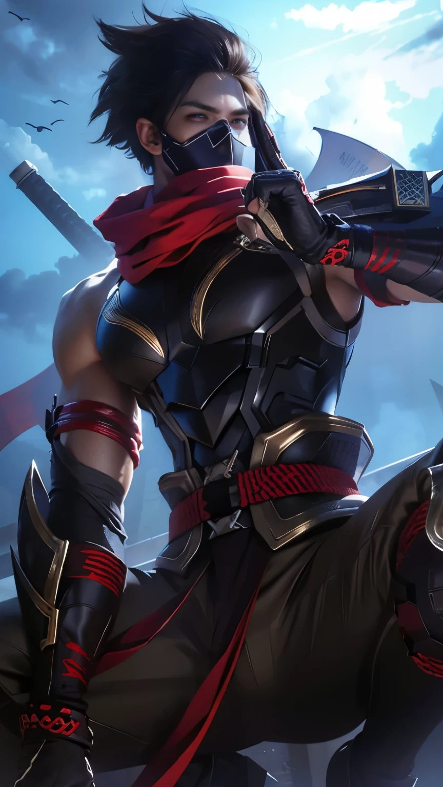 (photorealistic:1.4), best quality, masterpiece, ultra high res, 1man, (detailed face:1.2), (detailed eyes:1.2), (detailed hair:1.2), (detailed clothes:1.2), 4k, (detailed color:1.2), red eyes color,body details,