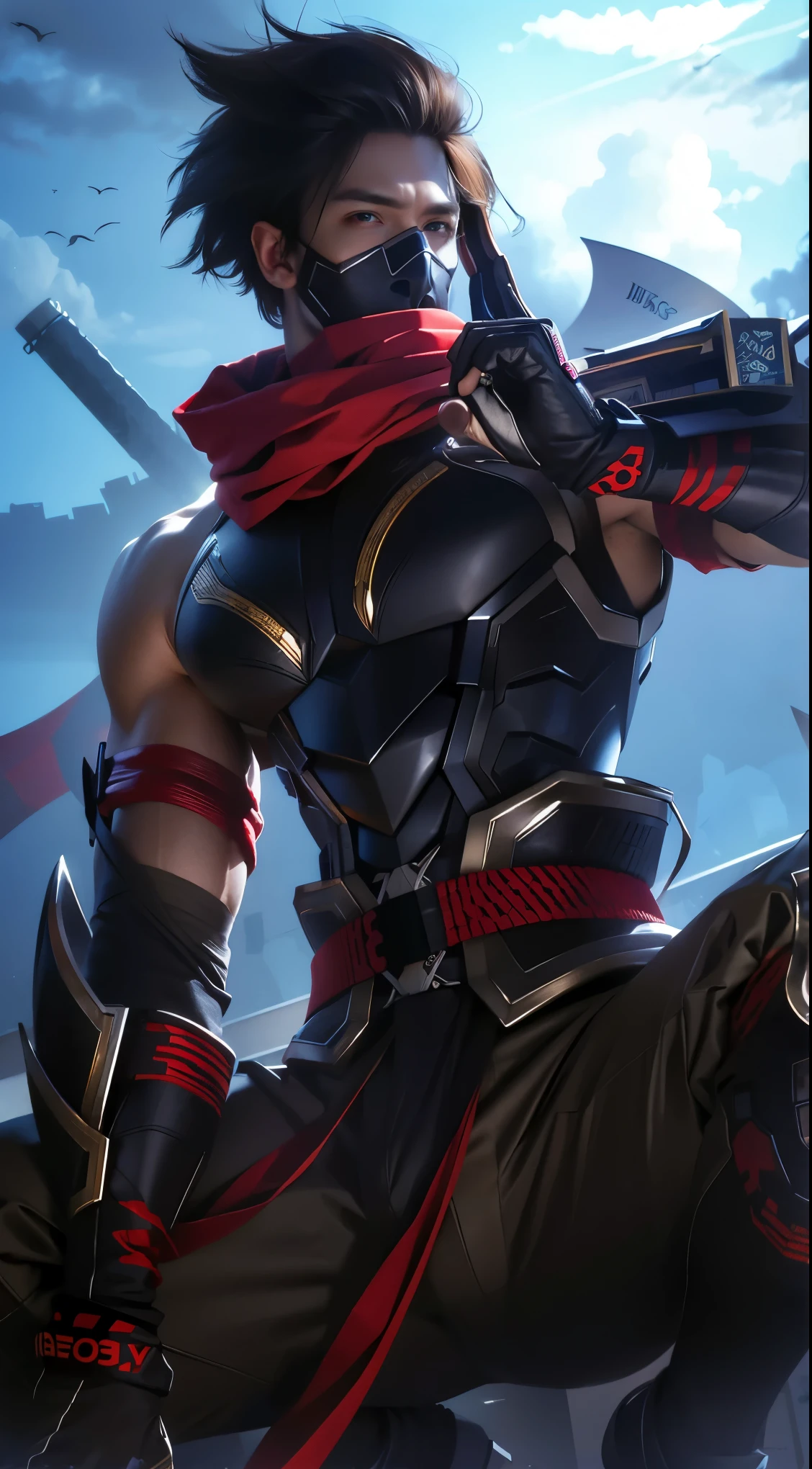 (photorealistic:1.4), best quality, masterpiece, ultra high res, 1man, (detailed face:1.2), (detailed eyes:1.2), (detailed hair:1.2), (detailed clothes:1.2), 4k, (detailed color:1.2), red eyes color,body details,