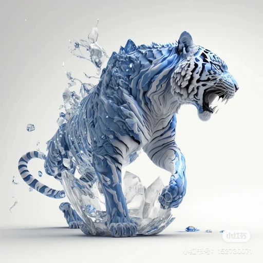 official art，unity 8k wallpaper，Super detailed，Beauty and Aesthetics，Beautiful big breasts，masterpiece，best quality，（tangled，mandala，tangled，entangled），（ecstasy of flowers：1.2）Dynamic angle，cowboy shooting，Chaos in its most beautiful form，grace，brutalist design，Bright colors，，atmospheric pressure，Blue and white porcelain，Tigre，A fierce tiger，sculpture，Clear lines--automatic