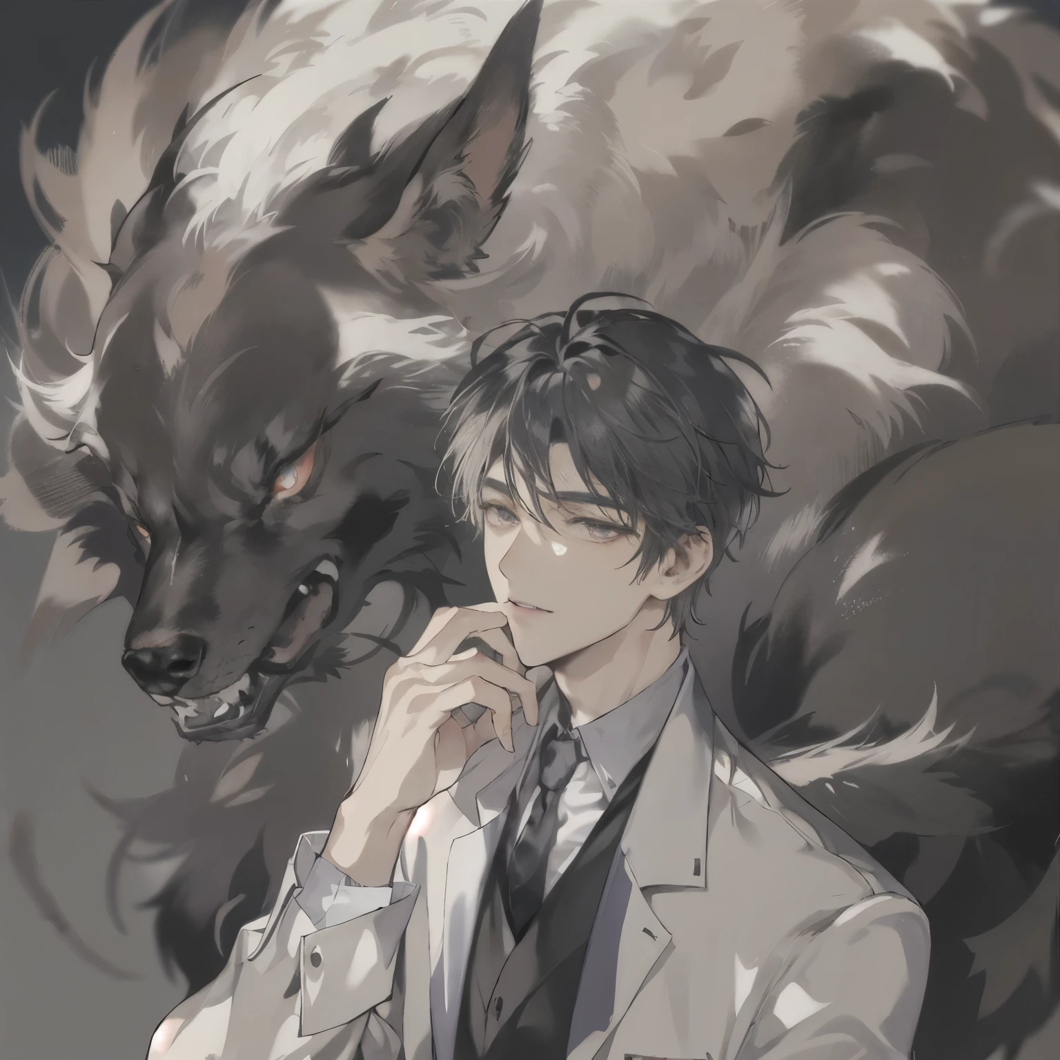 male,mature man,Handsome,simple pictures,Anime style gentle,Canine demon