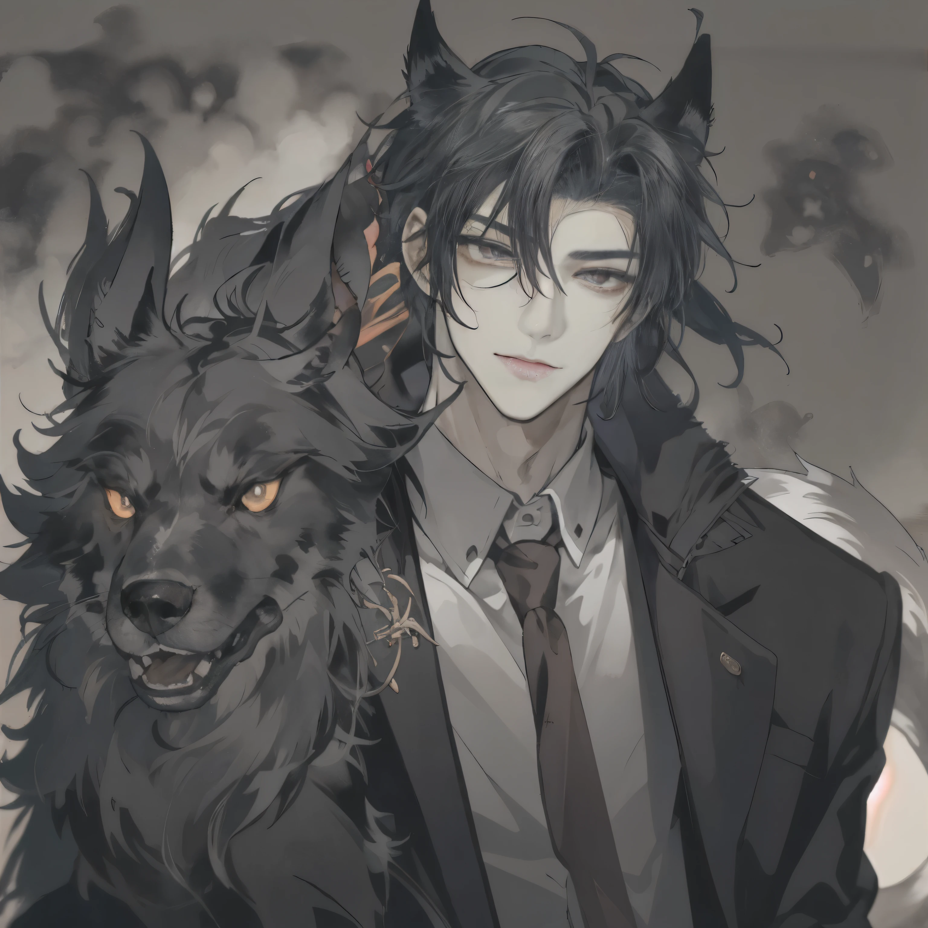 男性Dog Devil，mature man，Handsome，simple pictures，Anime style gentle，Dog Devil
