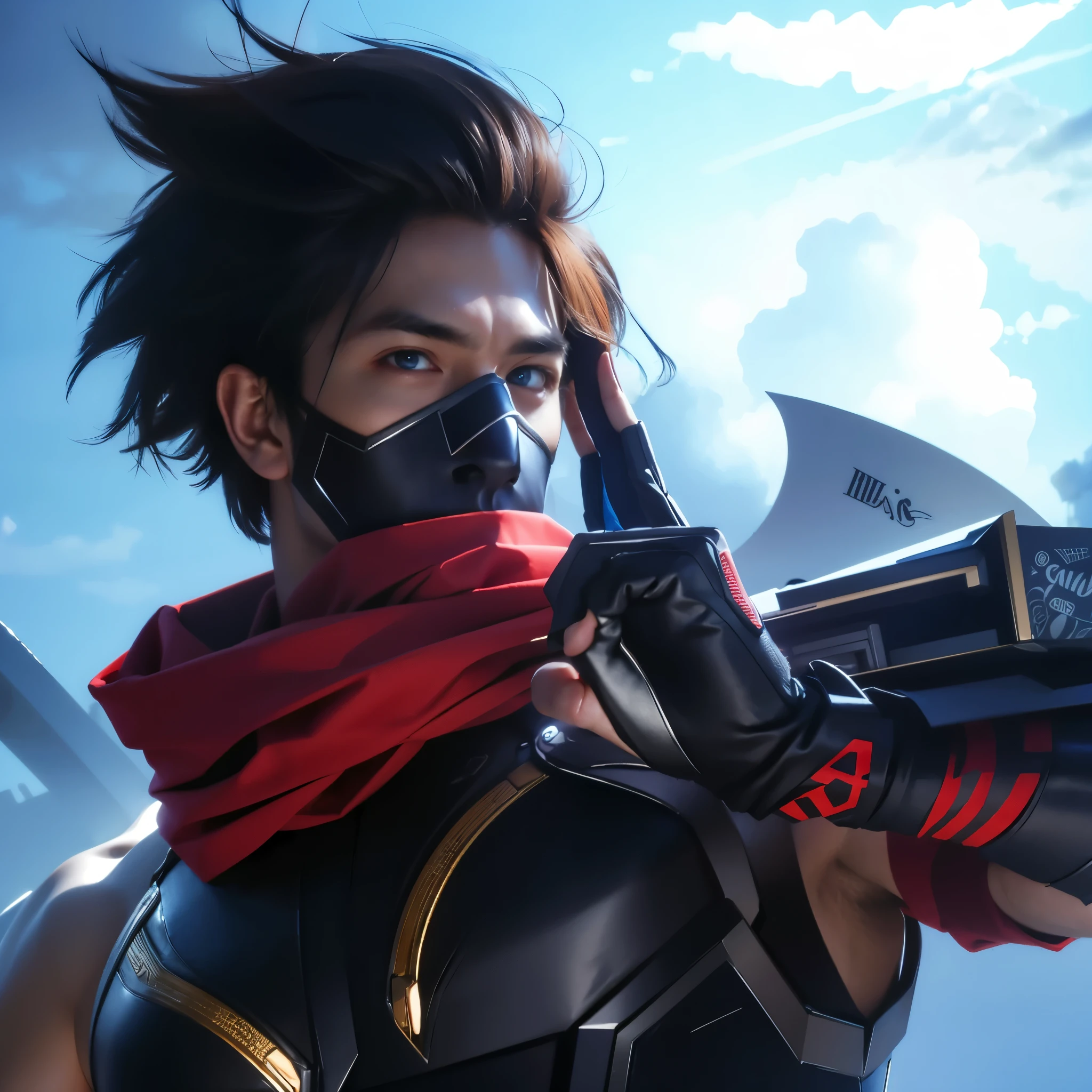(photorealistic:1.4), best quality, masterpiece, ultra high res, 1man, (detailed face:1.2), (detailed eyes:1.2), (detailed hair:1.2), (detailed clothes:1.2), 4k, (detailed color:1.2), red eyes color,body details,ninja hand pose,details of 5 handale), Men's body details